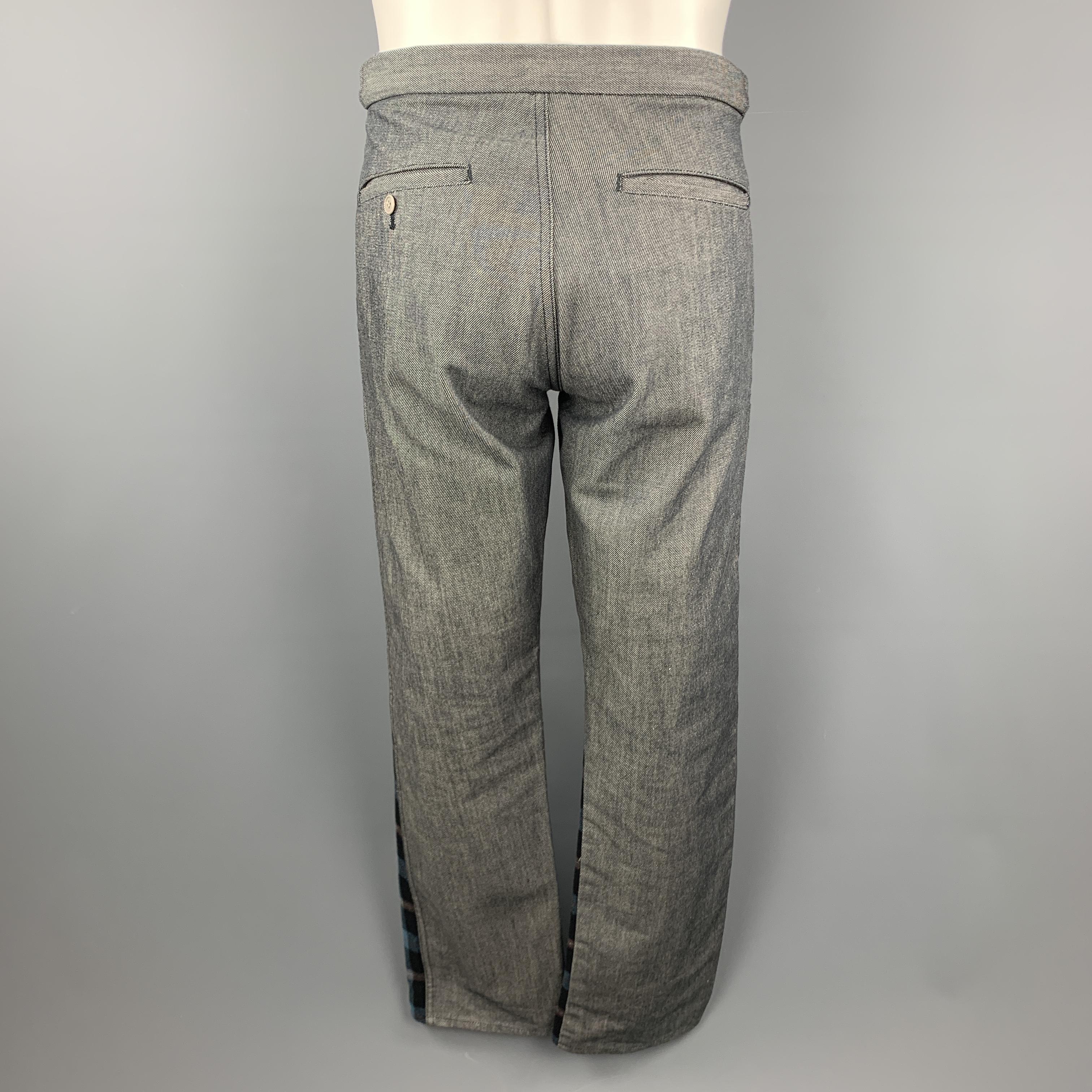 Men's COMME des GARCONS HOMME PLUS Size M Charcoal Navy Plaid Panel Jeans