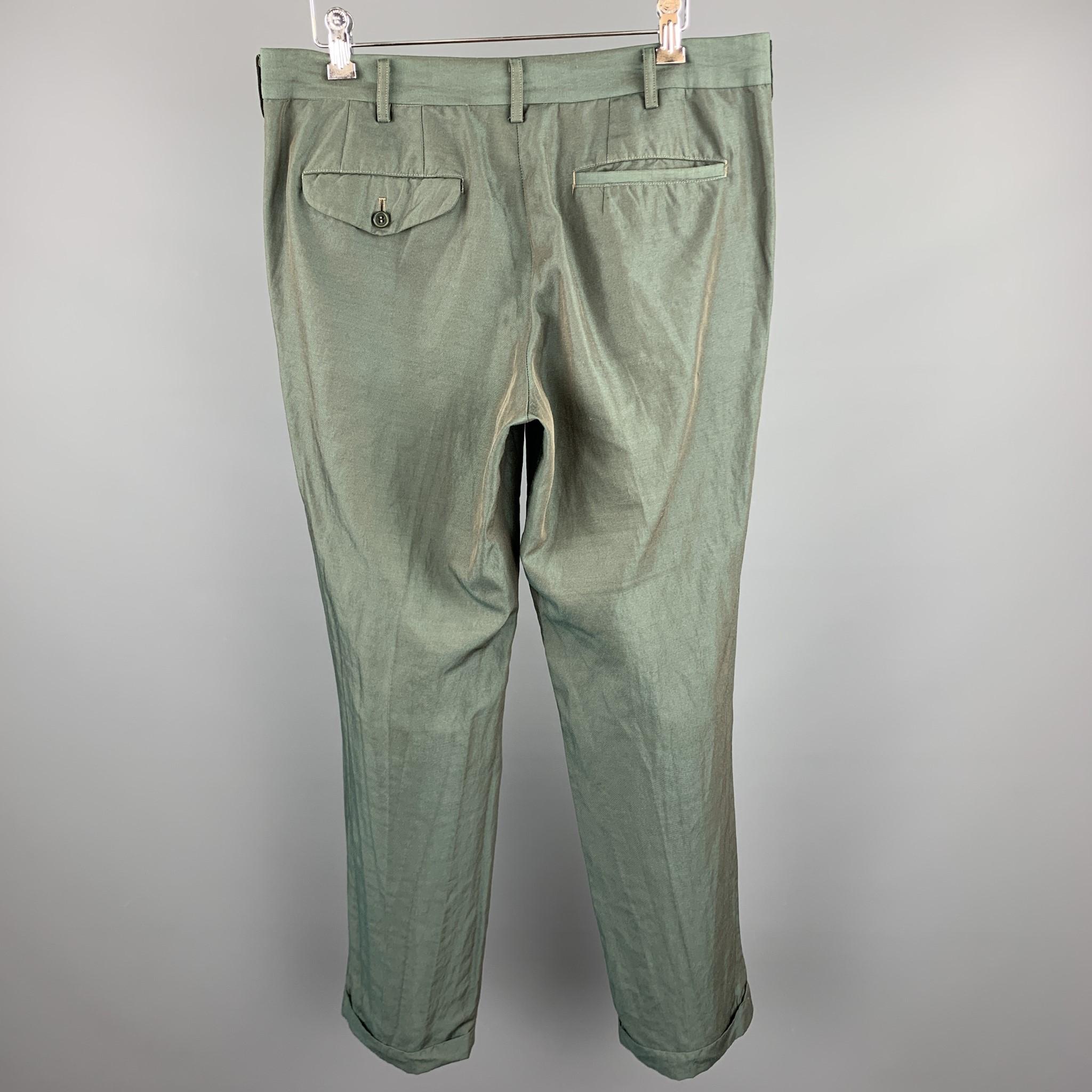 Gray COMME des GARCONS HOMME PLUS Size M Green Two Toned Iridescent Zip Fly Pants