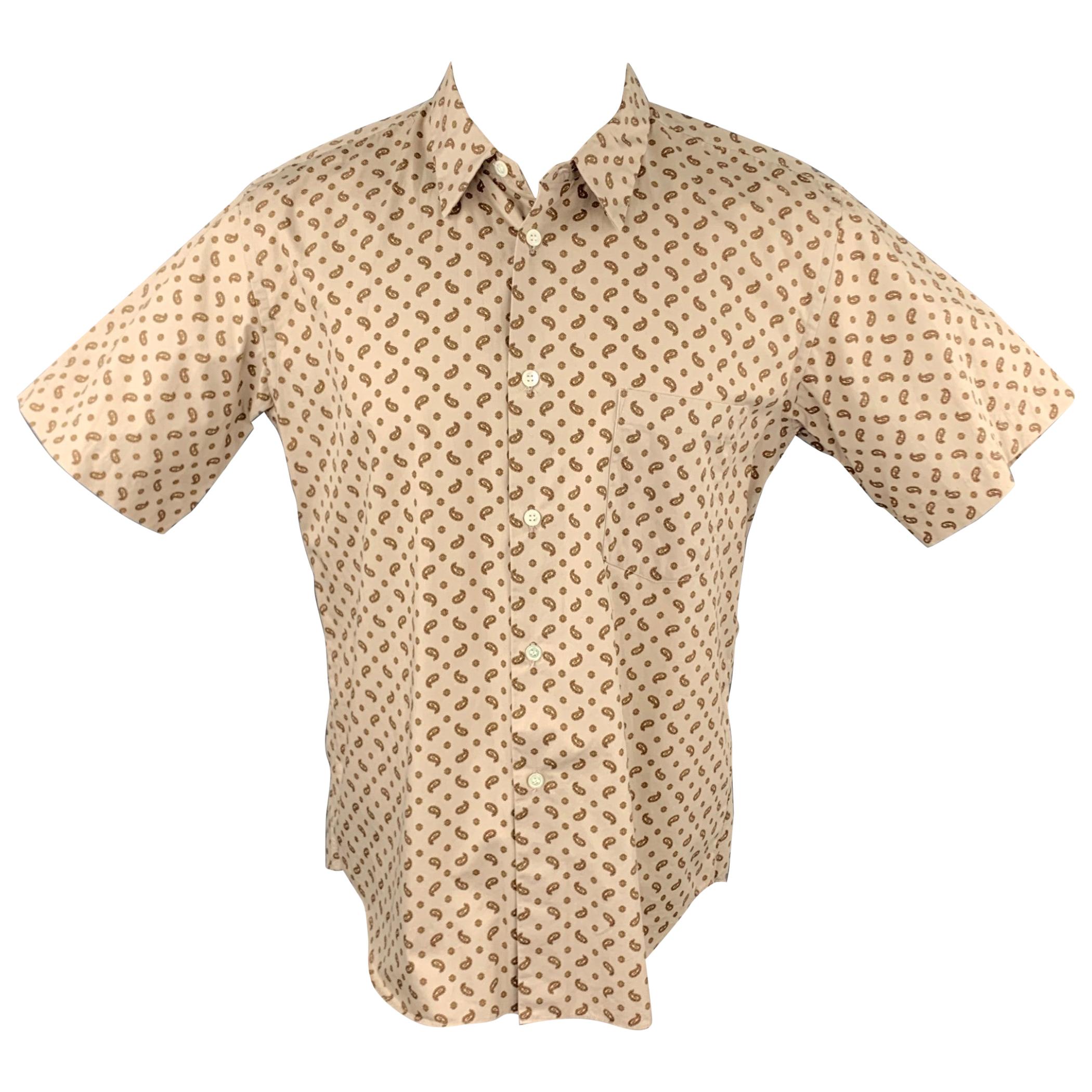 COMME des GARCONS HOMME PLUS Size M Khaki Paisley Cotton Short Sleeve Shirt