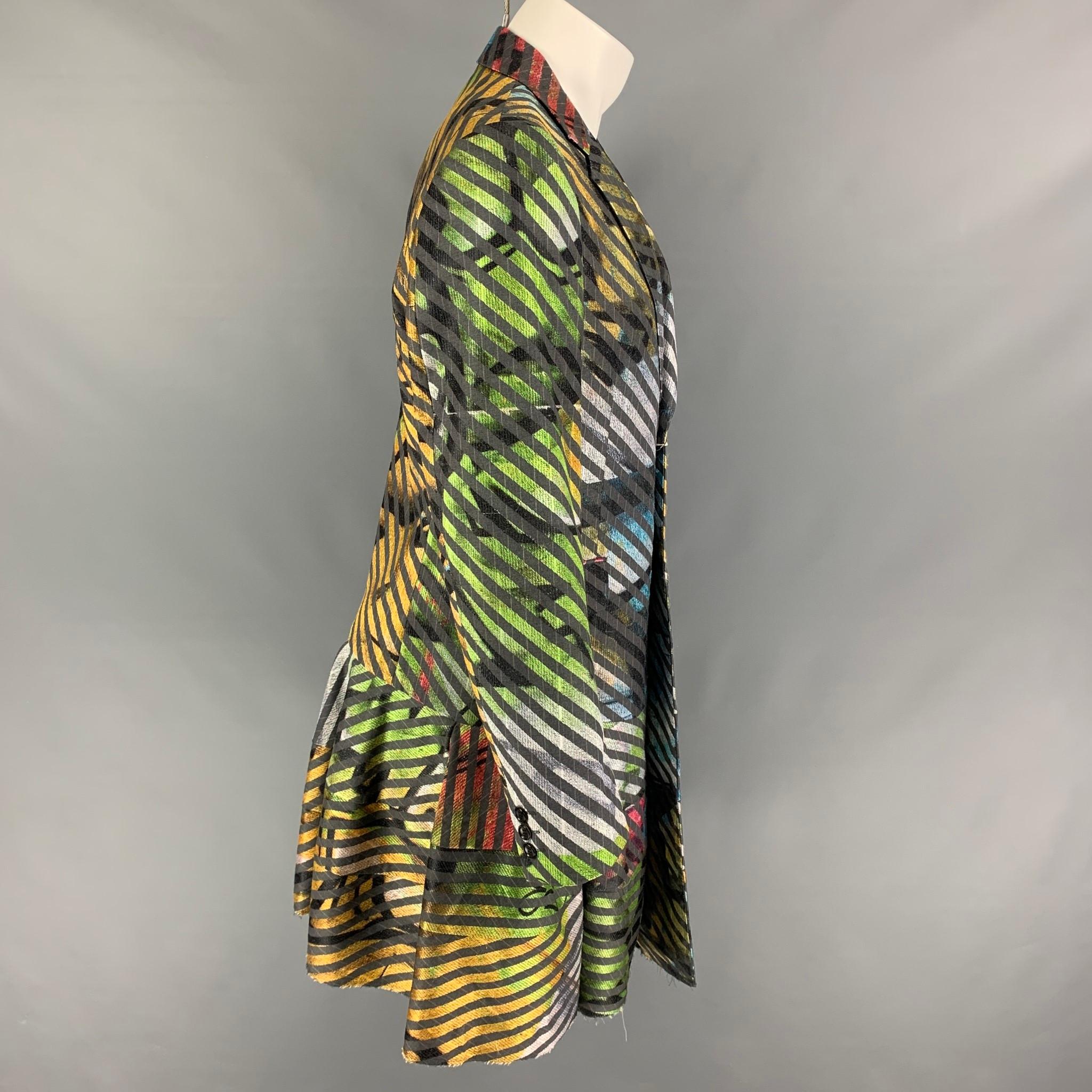 Black COMME des GARCONS HOMME PLUS Size M Multi-Color Stripe Wool Flared Coat