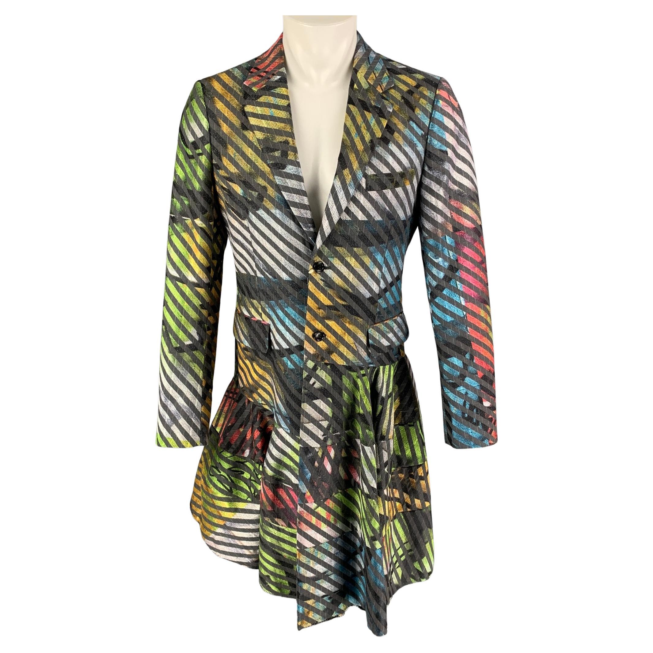 COMME des GARCONS HOMME PLUS Size M Multi-Color Stripe Wool Flared Coat