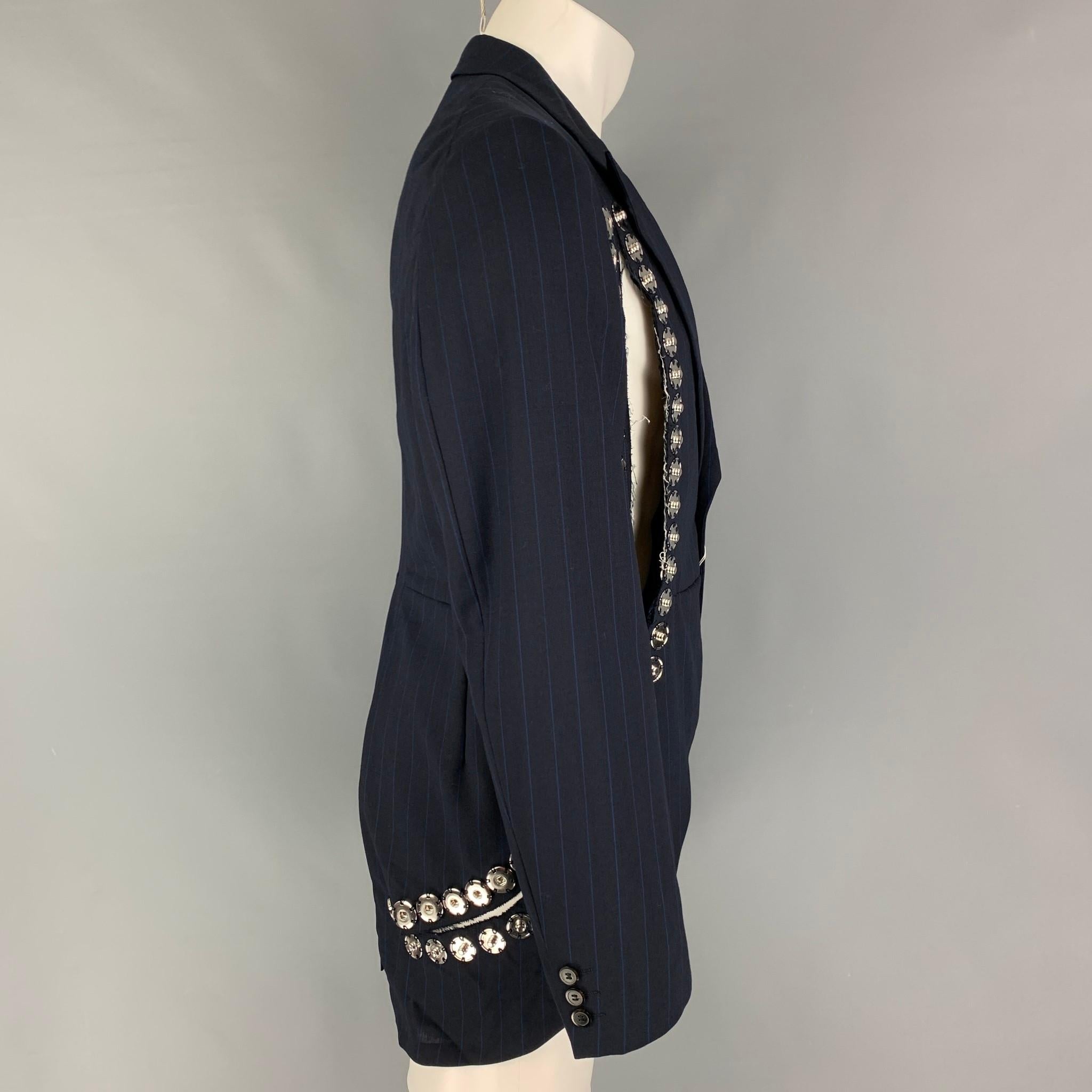 Black COMME des GARCONS HOMME PLUS Size M Navy Blue Stripe Wool Jacket