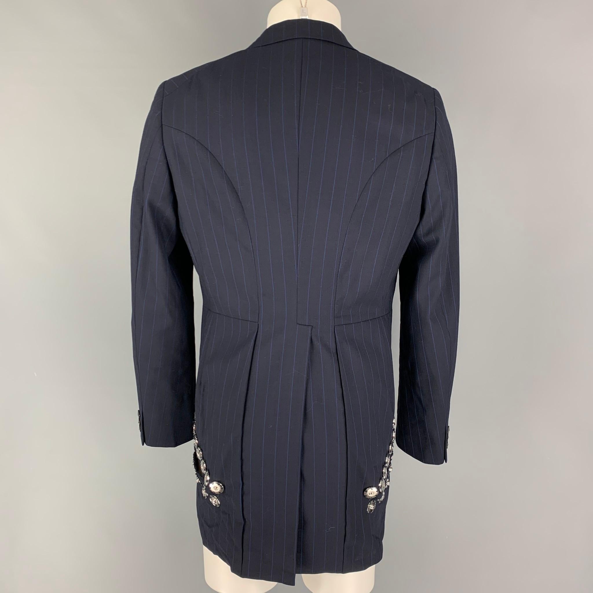 COMME des GARCONS HOMME PLUS Size M Navy Blue Stripe Wool Jacket In New Condition In San Francisco, CA