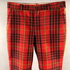Pantalon COMME des GARCONS HOMME PLUS, taille M, rouge, noir, jaune, motif tartan