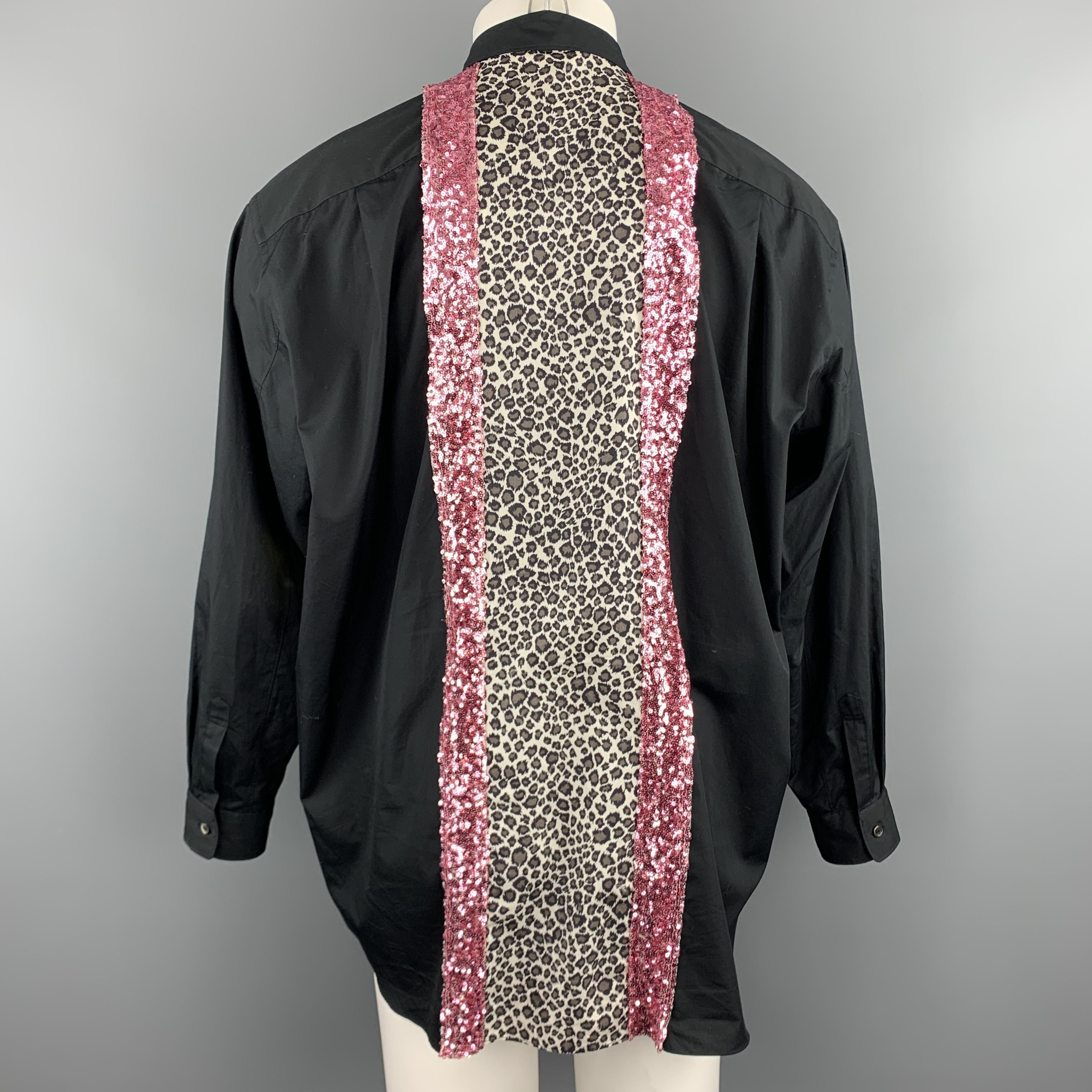 Men's COMME des GARCONS HOMME PLUS Size S Black Cotton Leopard & Pink Sequin Shirt