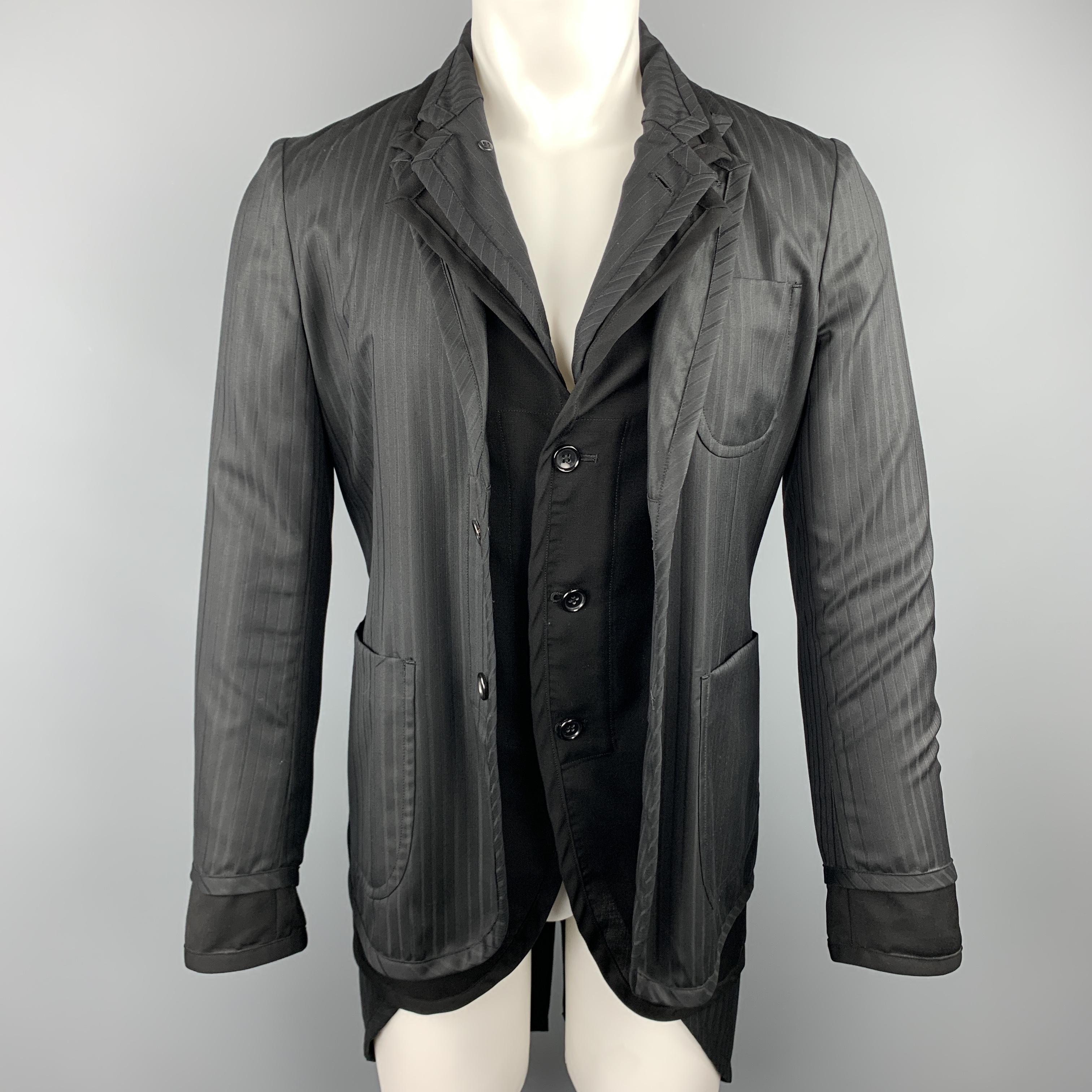 COMME des GARCONS HOMME PLUS Size S Black Mixed Fabrics Wool Blend Coat In Excellent Condition In San Francisco, CA