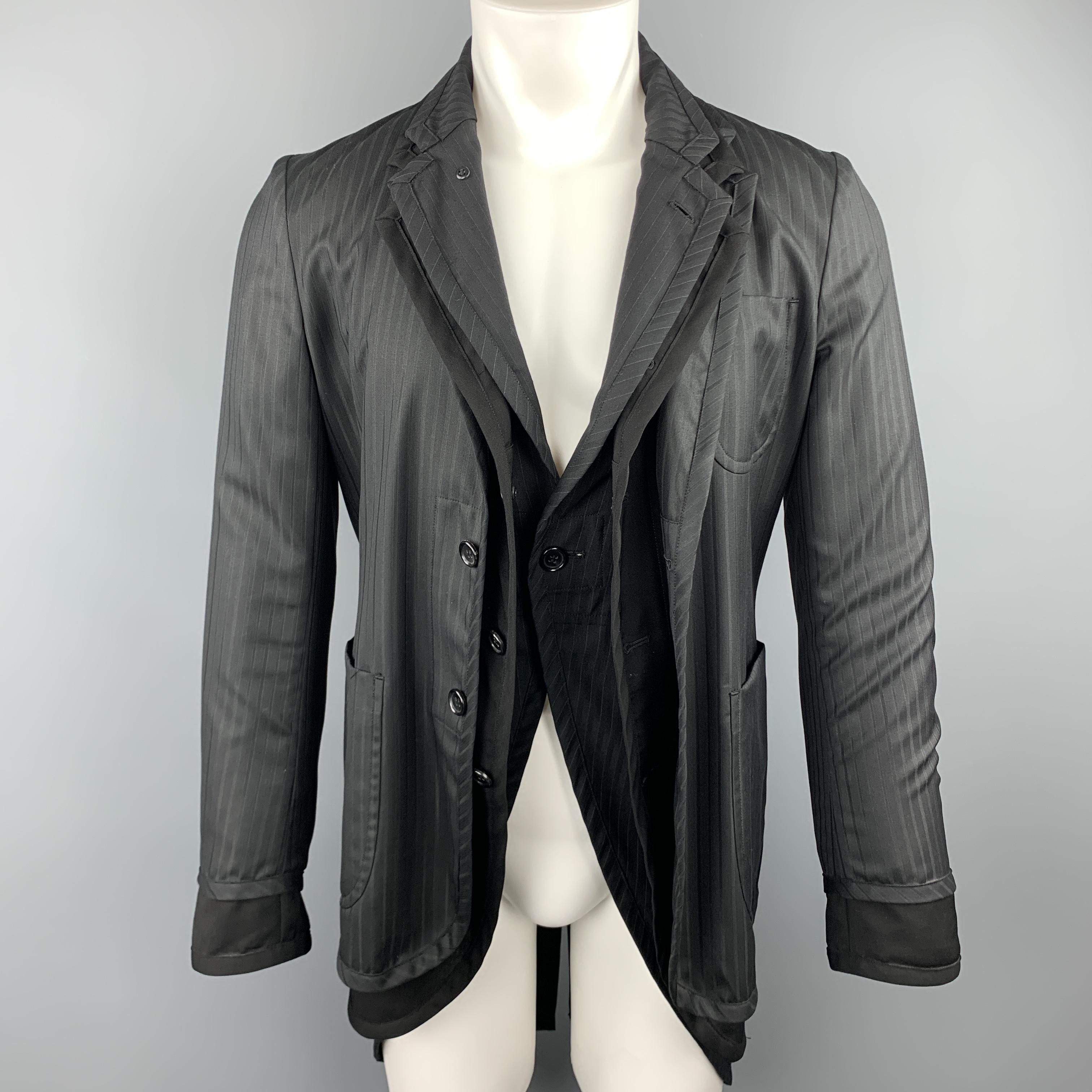 Men's COMME des GARCONS HOMME PLUS Size S Black Mixed Fabrics Wool Blend Coat