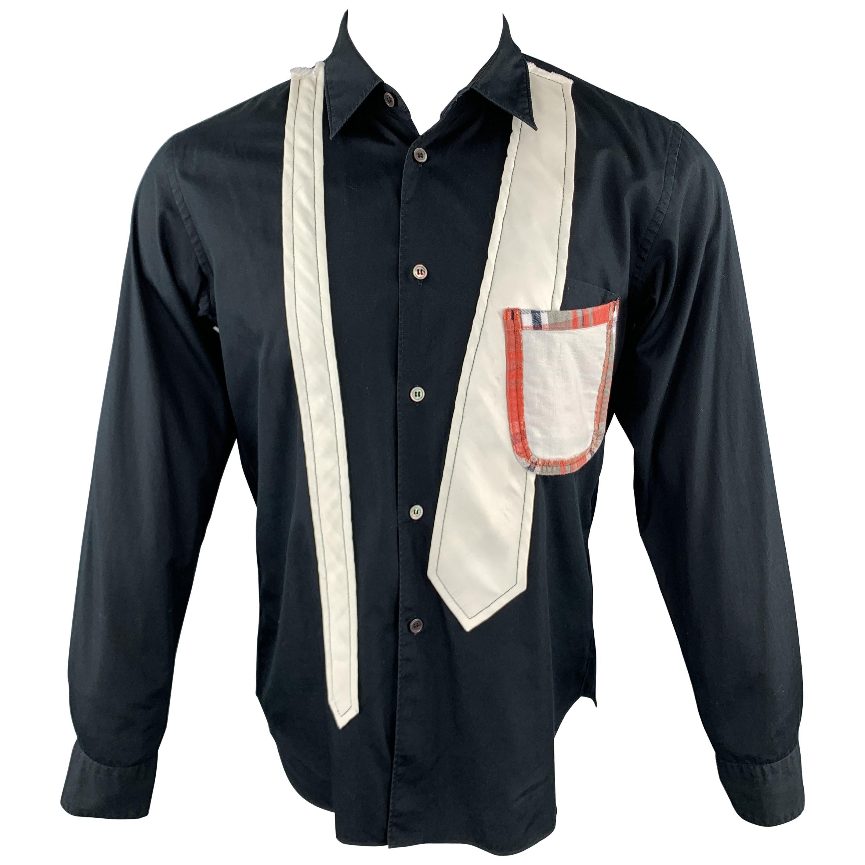 COMME des GARCONS HOMME PLUS Size S Black & White Patchwork Long Sleeve Shirt