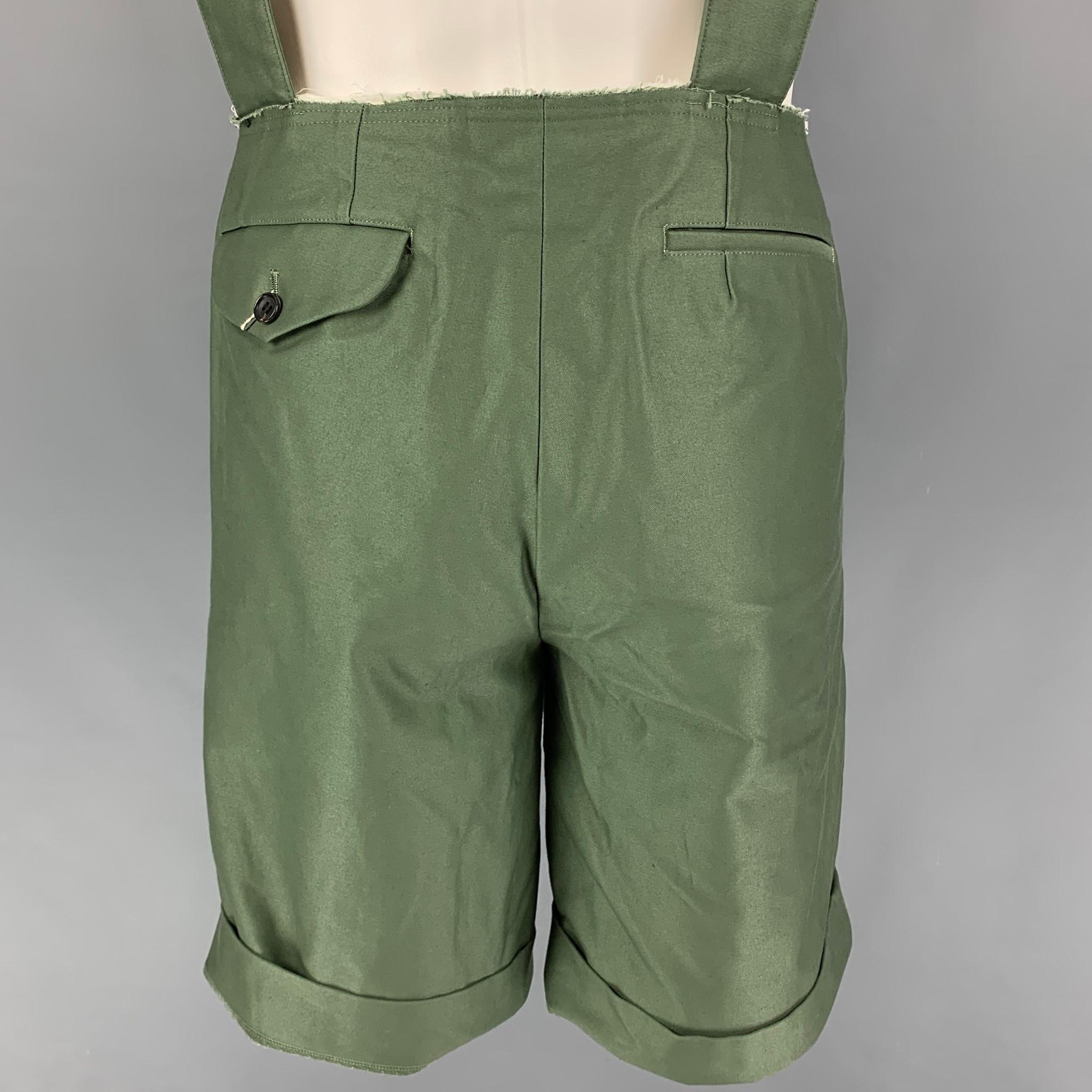 COMME des GARCONS HOMME PLUS Size S Green Cotton Adjustable Suspsenders Overalls In Excellent Condition In San Francisco, CA
