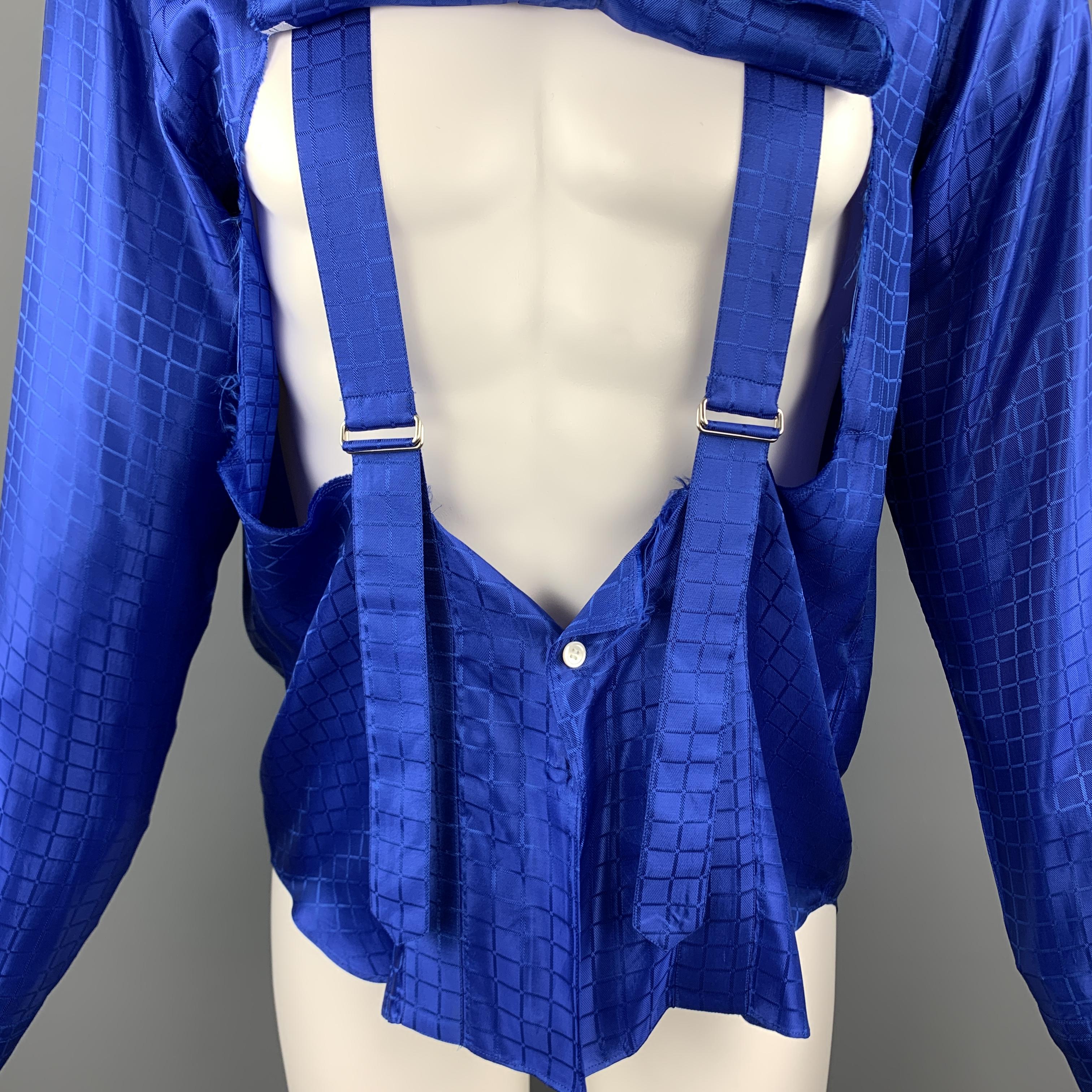 Men's COMME des GARCONS HOMME PLUS Size S Royal Blue Window Pane Button Up Shirt