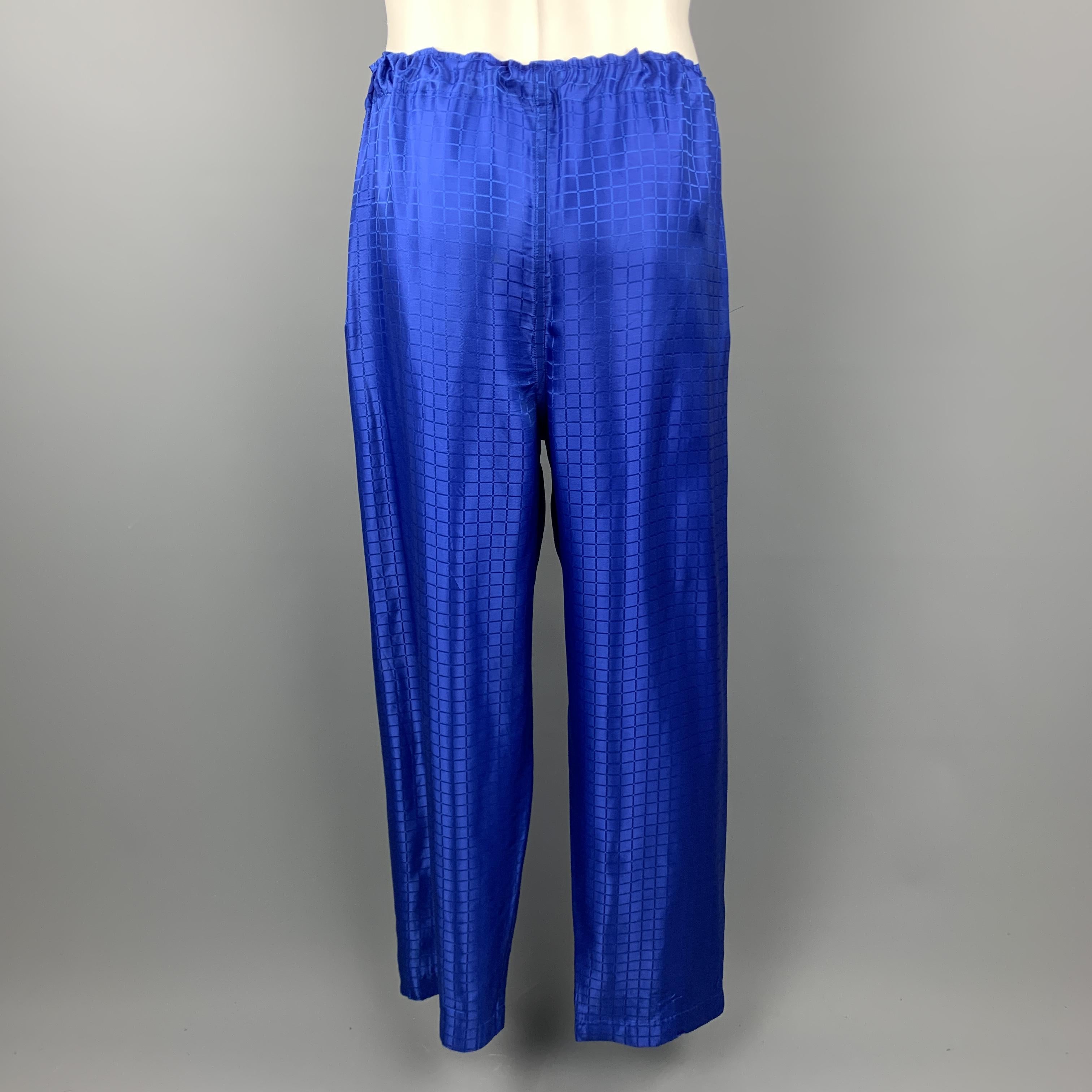 Men's COMME des GARCONS HOMME PLUS Size S Royal Blue Window Pane Drawstring Pants