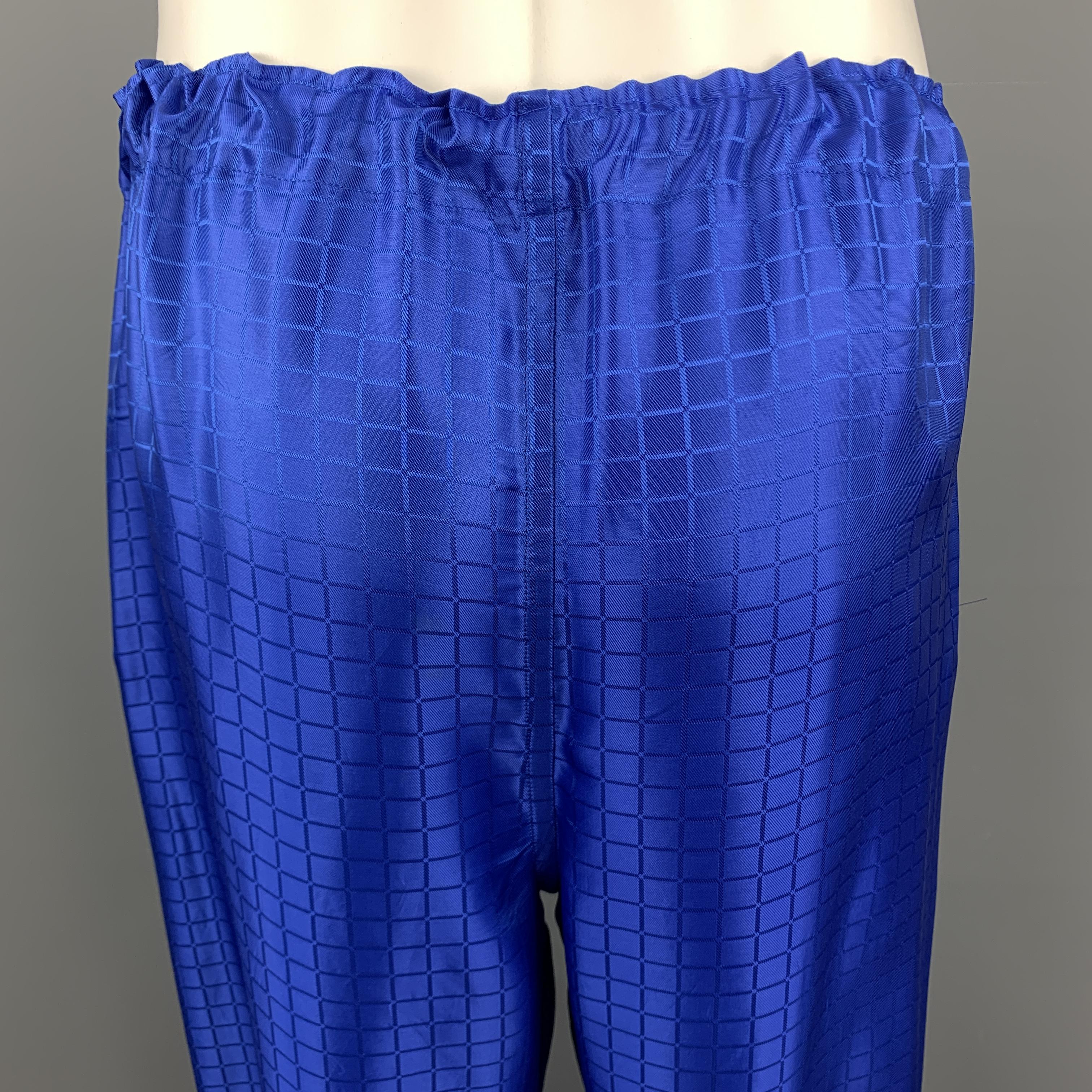 COMME des GARCONS HOMME PLUS Size S Royal Blue Window Pane Drawstring Pants 1