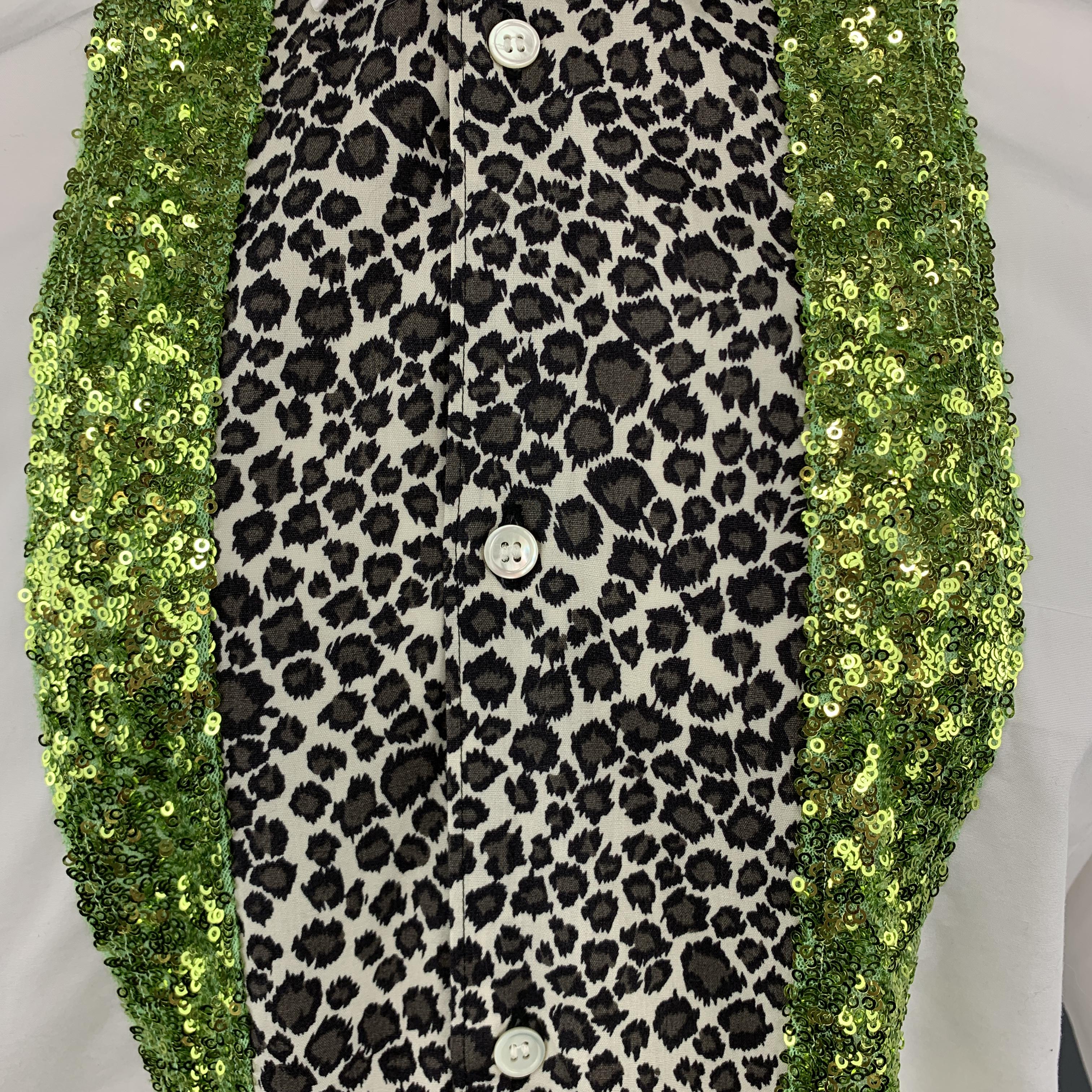 Beige COMME des GARCONS HOMME PLUS Size S White Cotton Leopard & Green Sequin Stripe S