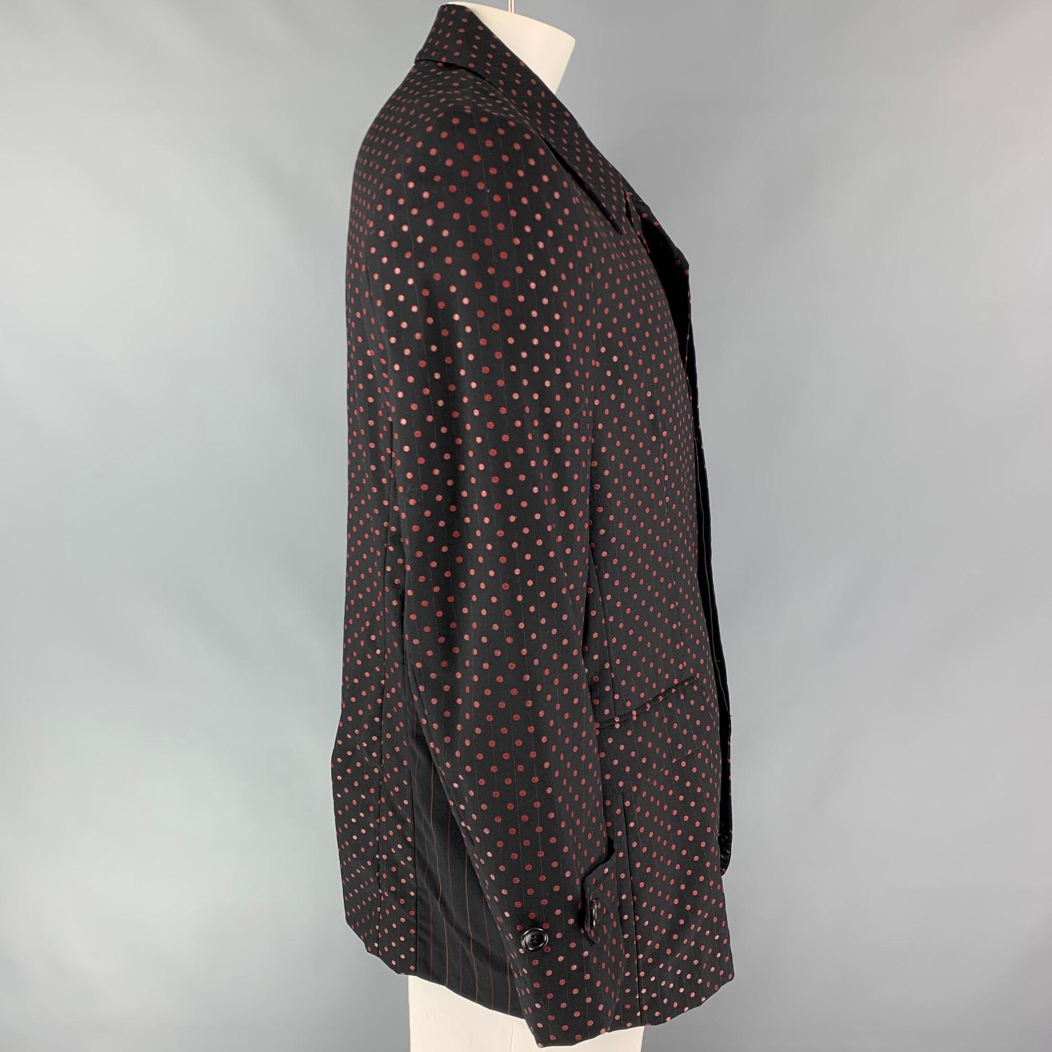 COMME des GARCONS HOMME PLUS Size XL Black & Red Polka Dots Wool Coat In Good Condition In San Francisco, CA