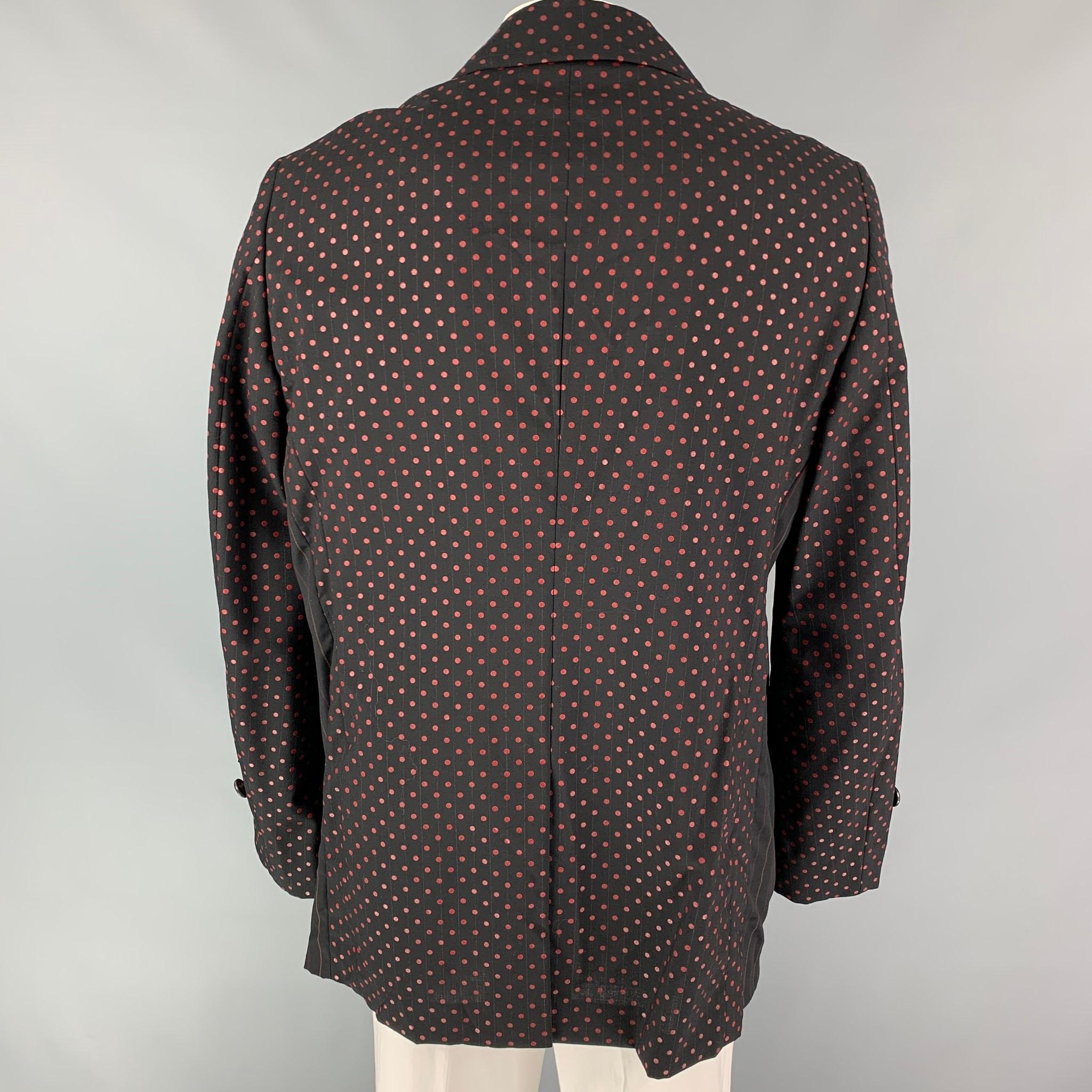 Men's COMME des GARCONS HOMME PLUS Size XL Black & Red Polka Dots Wool Coat