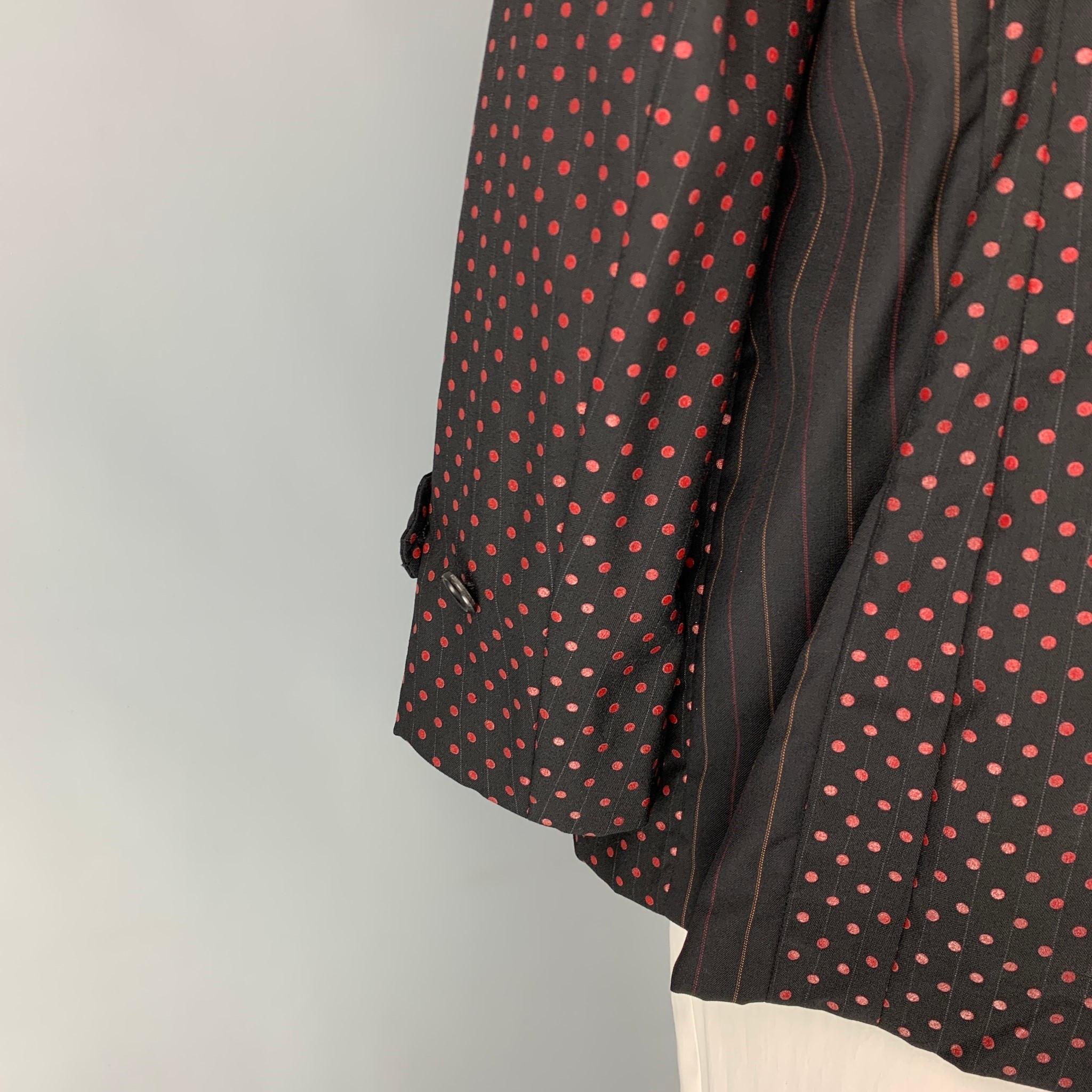 COMME des GARCONS HOMME PLUS Size XL Black & Red Polka Dots Wool Coat 1