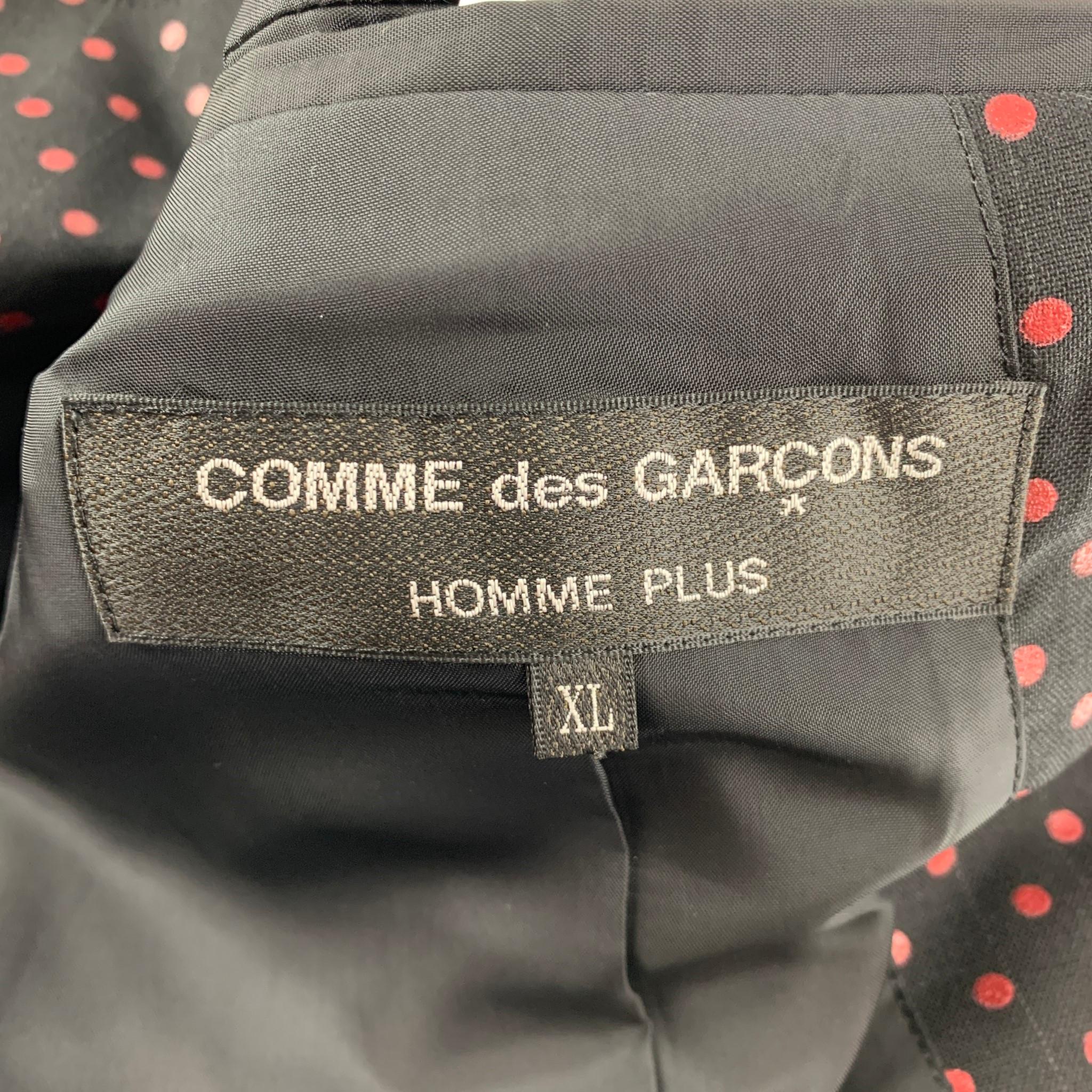 COMME des GARCONS HOMME PLUS Size XL Black & Red Polka Dots Wool Coat 2