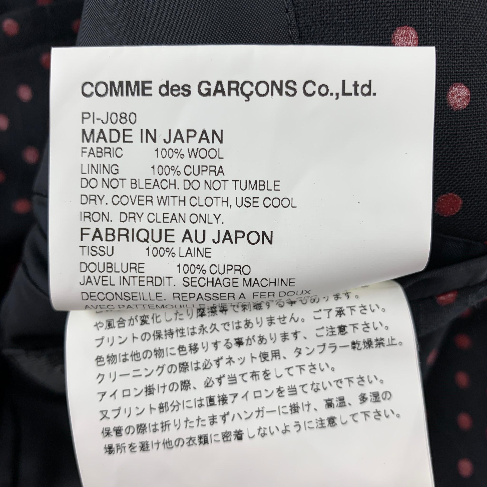 COMME des GARCONS HOMME PLUS Size XL Black & Red Polka Dots Wool Coat 5