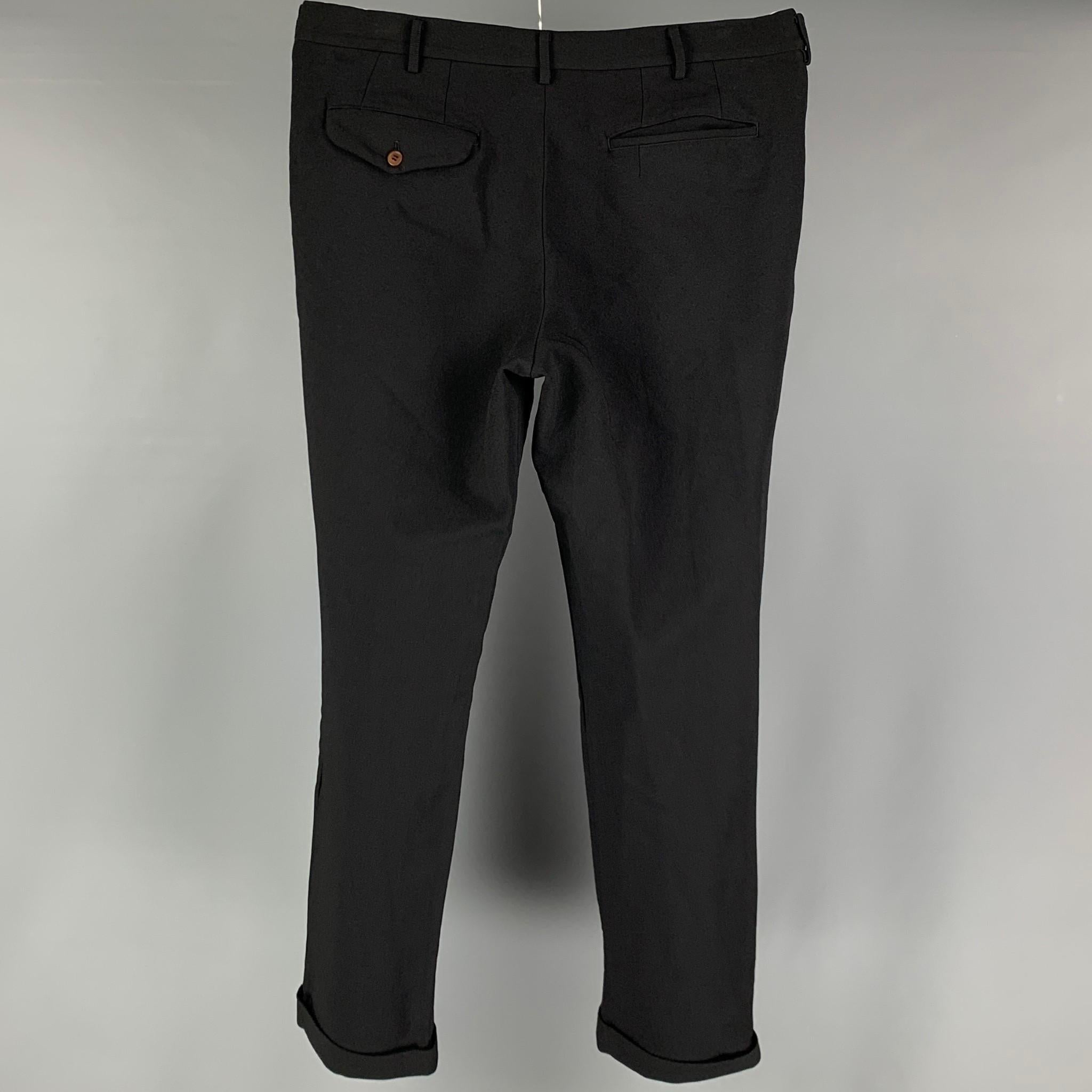 COMME des GARCONS HOMME PLUS Size XL Black Solid Polyester Dress Pants In Good Condition In San Francisco, CA