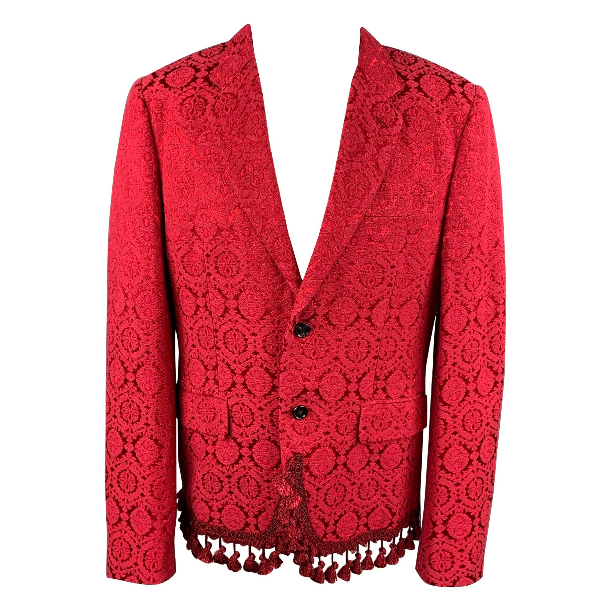 COMME des GARCONS HOMME PLUS Size XL Red Jacquard Cotton Blend Jacket