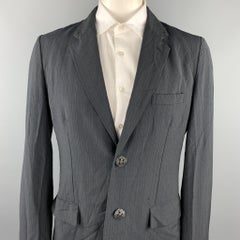 COMME des GARCONS HOMME PLUS Size XL Slate Vertical Stripe Wool Blend Sport Coat