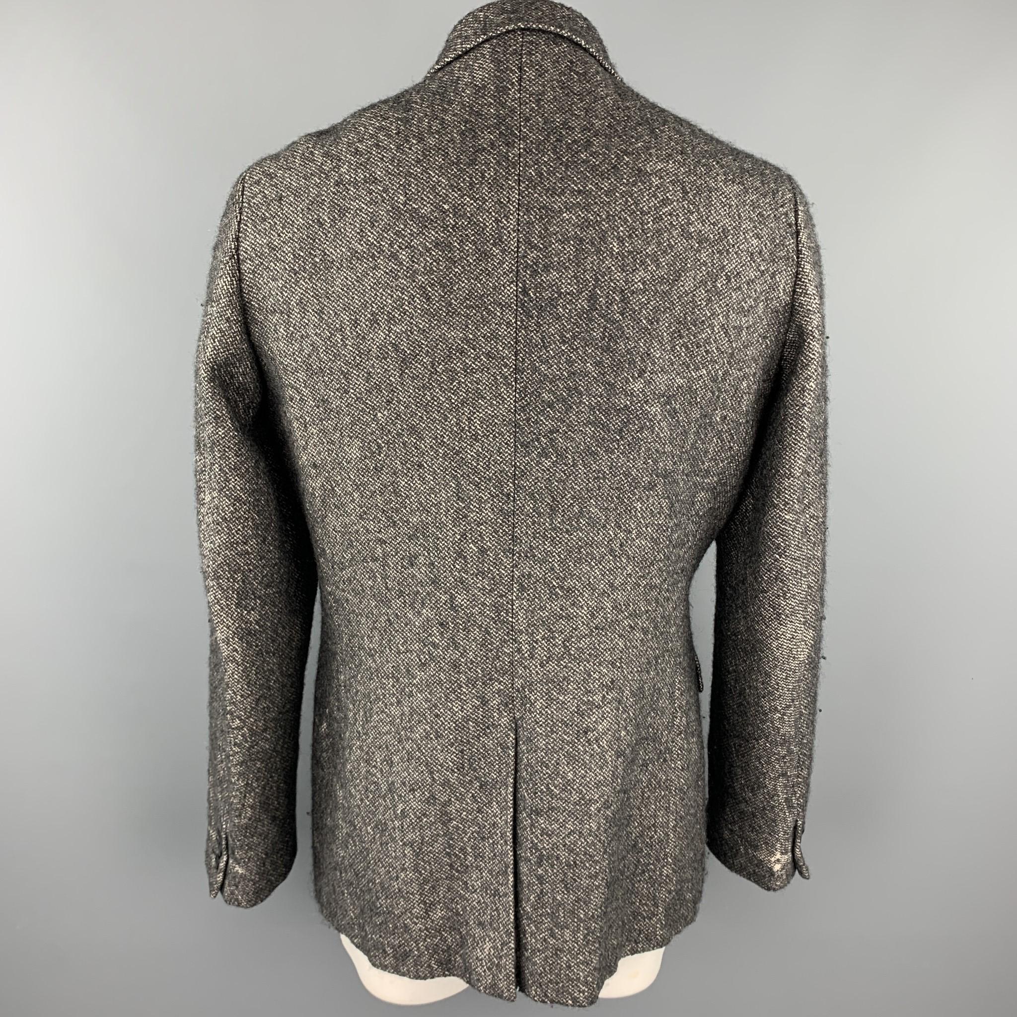 Men's COMME des GARCONS HOMME PLUS Size XL Taupe & Black Tweed Linen / Wool Peak Lapel