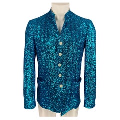 COMME des GARCONS HOMME PLUS SS 18 Size S Aqua Sequined Polyester Blend Jacket