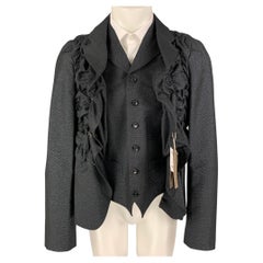 COMME des GARCONS HOMME PLUS SS 19 Size L Black Blue Metallic Ruched Sport Coat