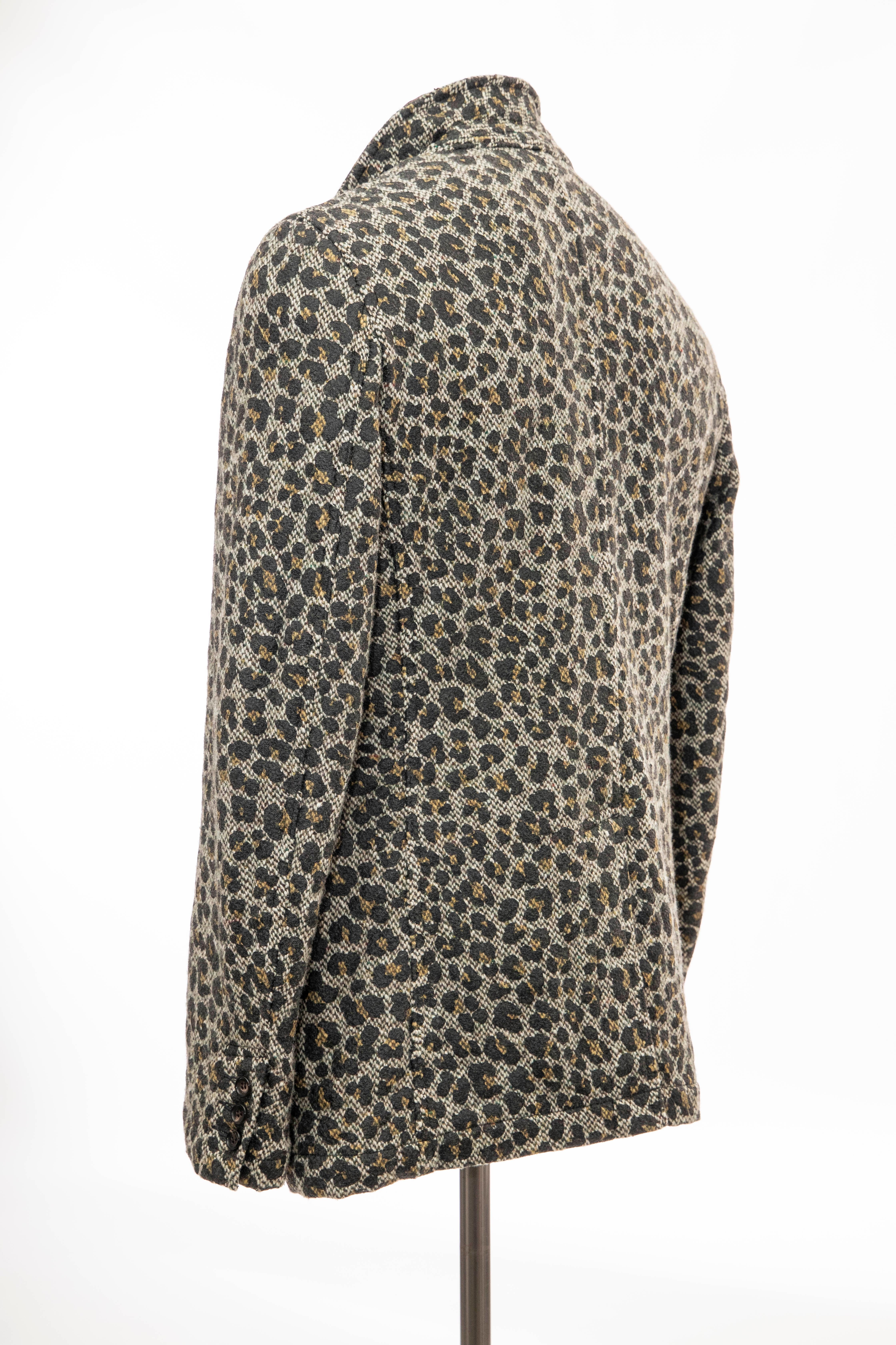 Black Comme des Garcons Homme Plus Wool Tweed Leopard Print Blazer, Fall 2009 For Sale