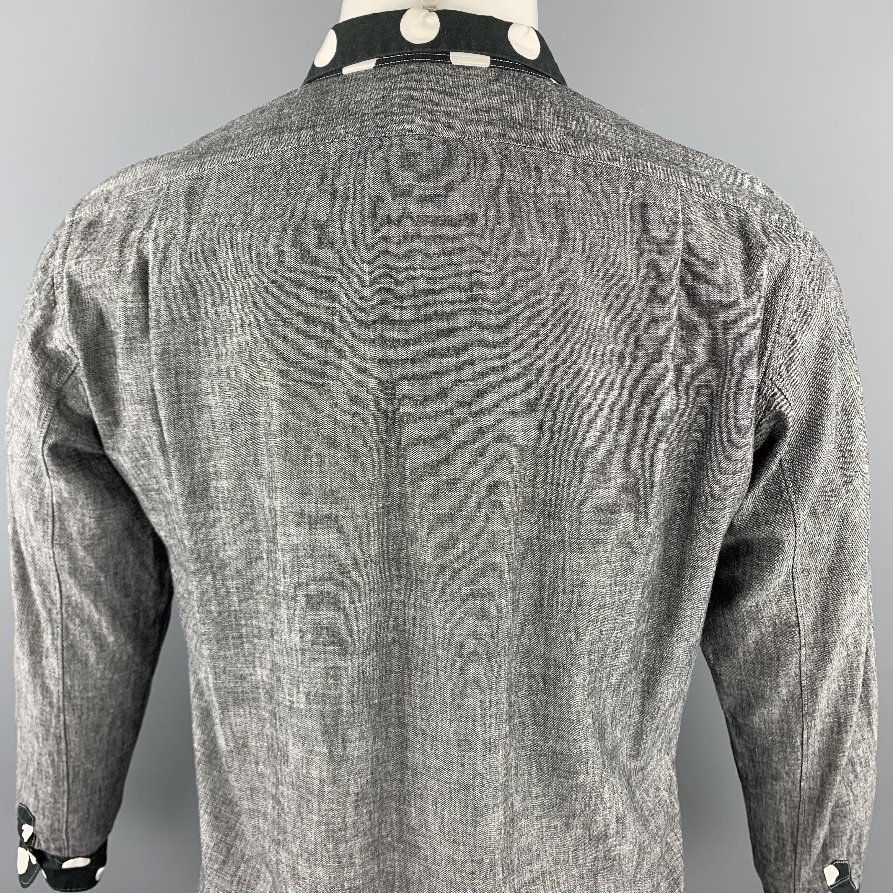 Men's COMME des GARCONS HOMME PLUS XS Gray Cotton Polka Dots Trim Long Sleeve Shirt