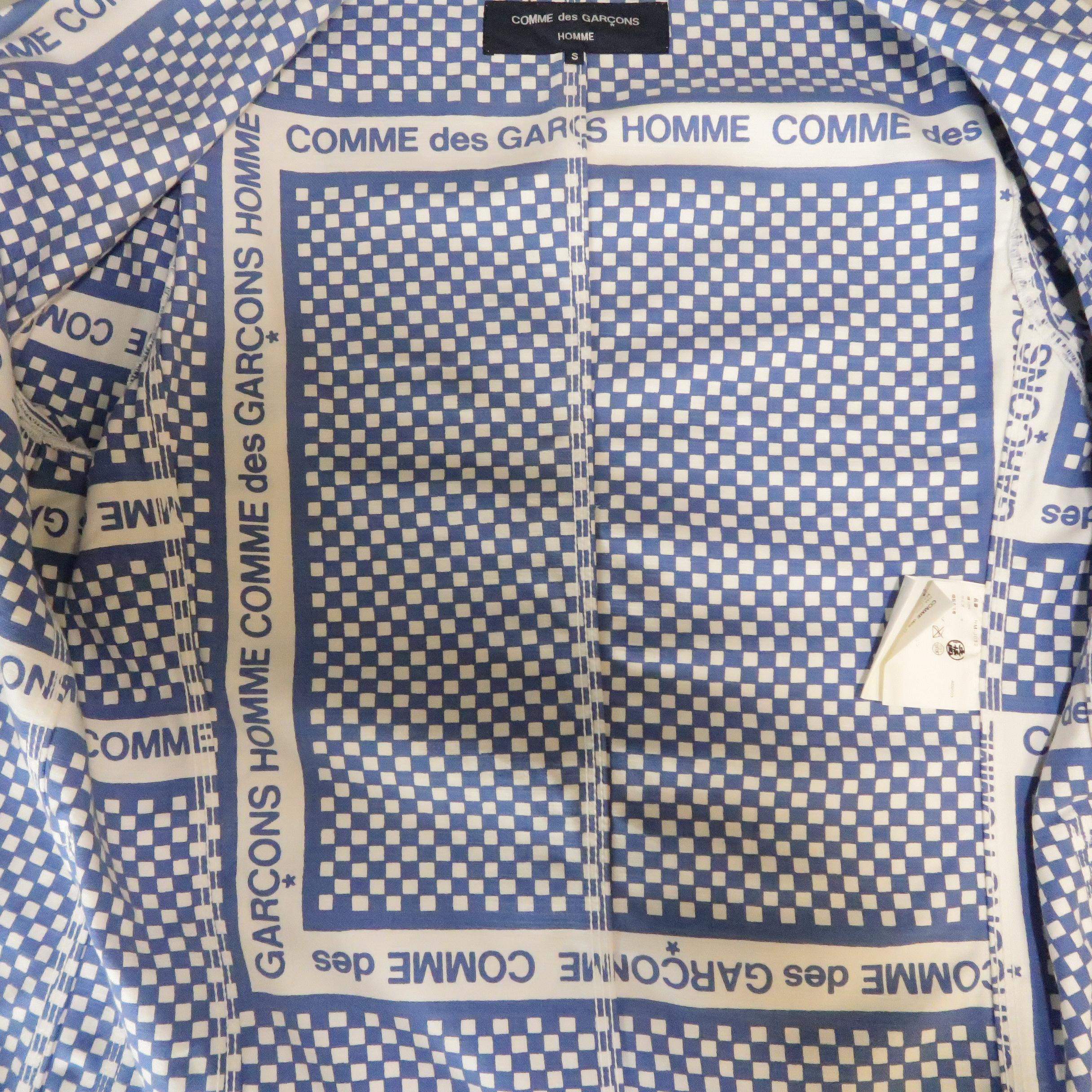COMME des GARCONS Homme S White & Blue Checkerboard Logo 32 30 Suit AD2003 11