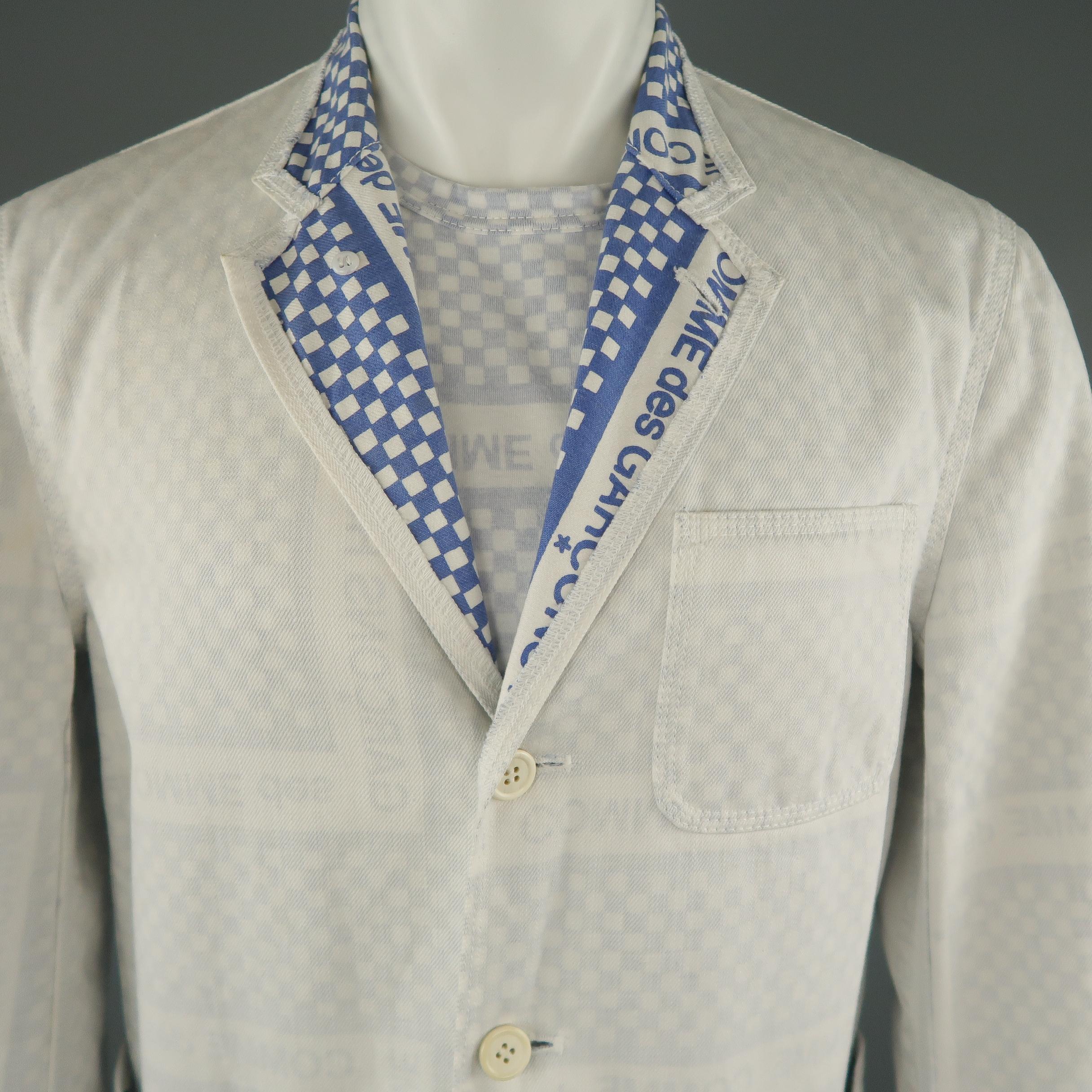 Gray COMME des GARCONS Homme S White & Blue Checkerboard Logo 32 30 Suit AD2003