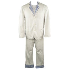 Vintage COMME des GARCONS Homme S White 
Blue Checkerboard Logo 32 30 Suit AD2003