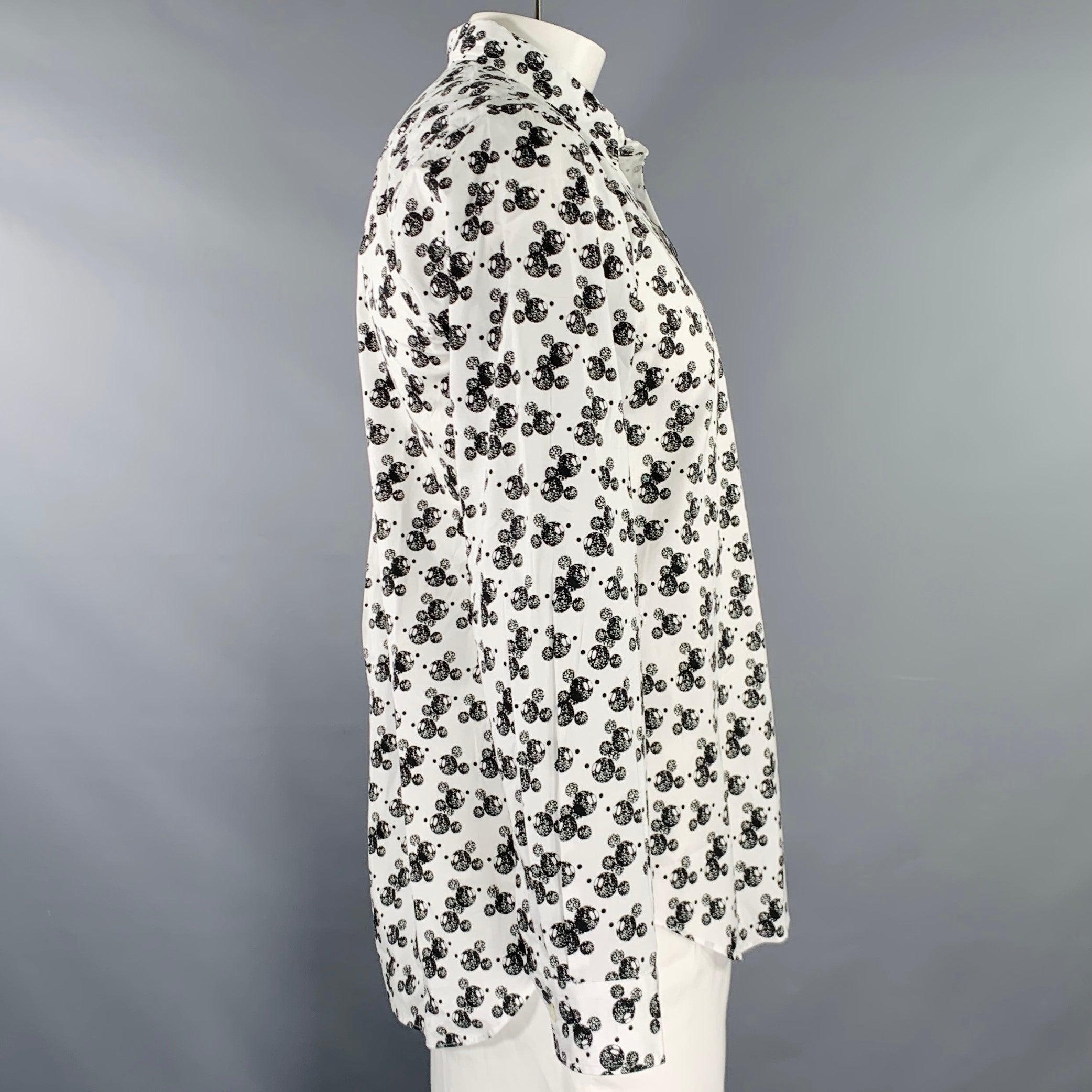 Gray COMME des GARCONS HOMME Size L Mickey Mouse White Black Cotton Long Sleeve Shirt For Sale