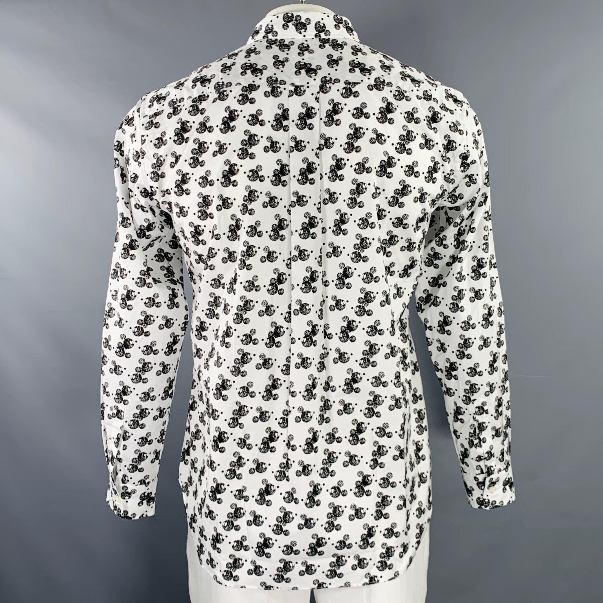 COMME des GARCONS HOMME Size L Mickey Mouse White Black Cotton Long Sleeve Shirt In Excellent Condition For Sale In San Francisco, CA