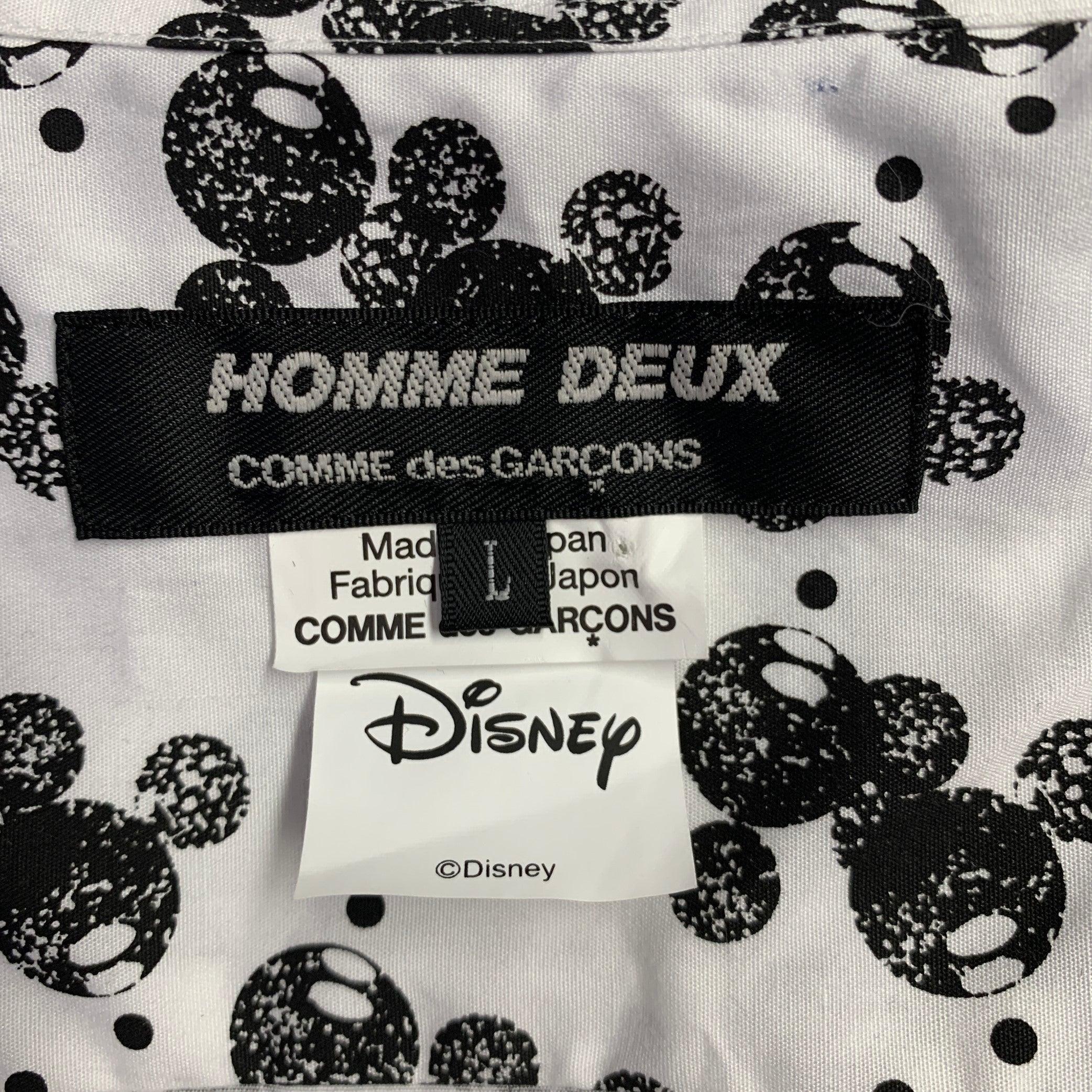 Men's COMME des GARCONS HOMME Size L Mickey Mouse White Black Cotton Long Sleeve Shirt For Sale