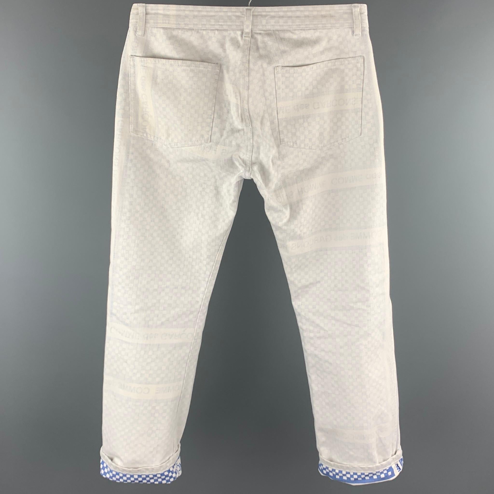 Beige COMME des GARCONS HOMME Size S White & Blue Reverse Fabric Cotton 28 Pants AD200
