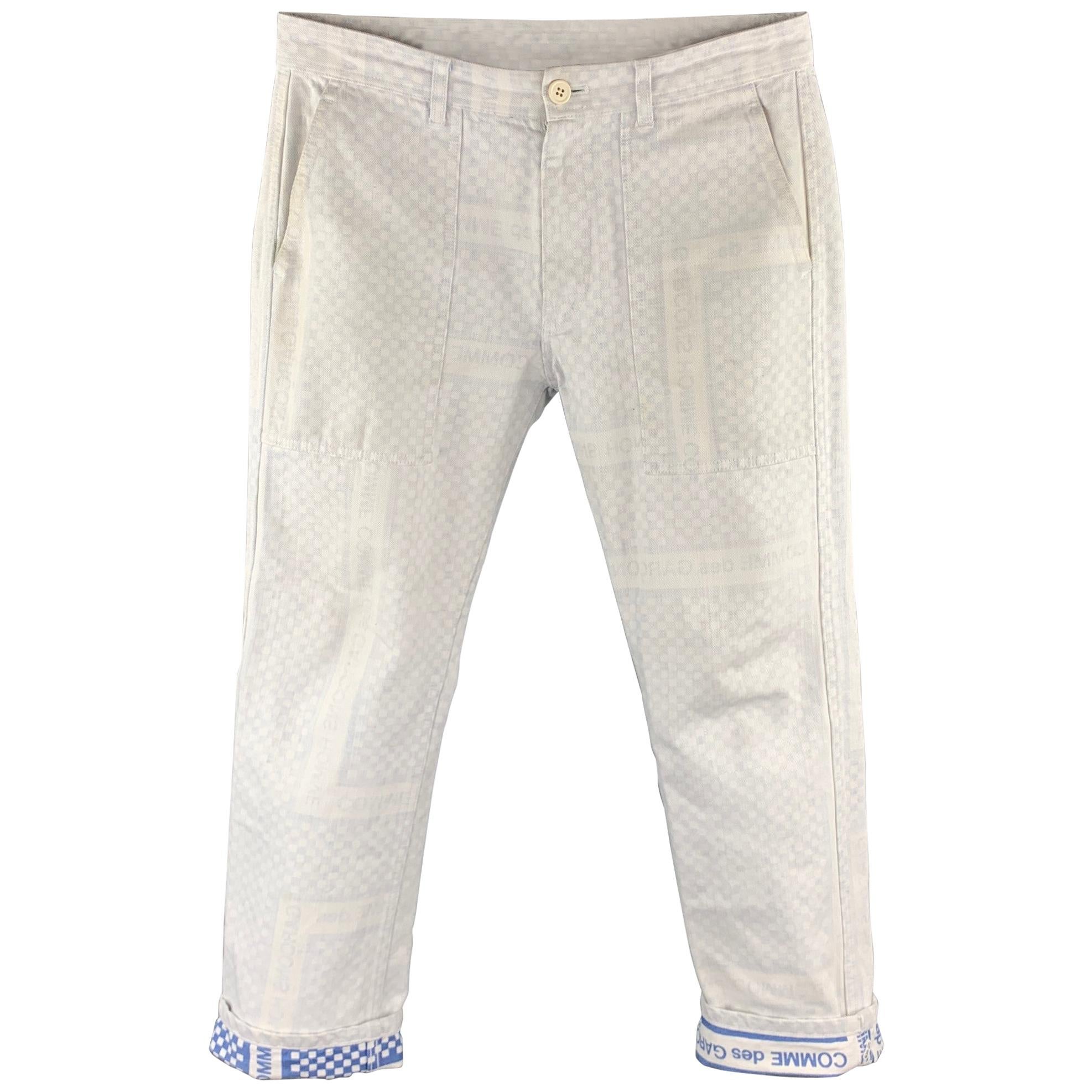 COMME des GARCONS HOMME Size S White & Blue Reverse Fabric Cotton 28 Pants AD200