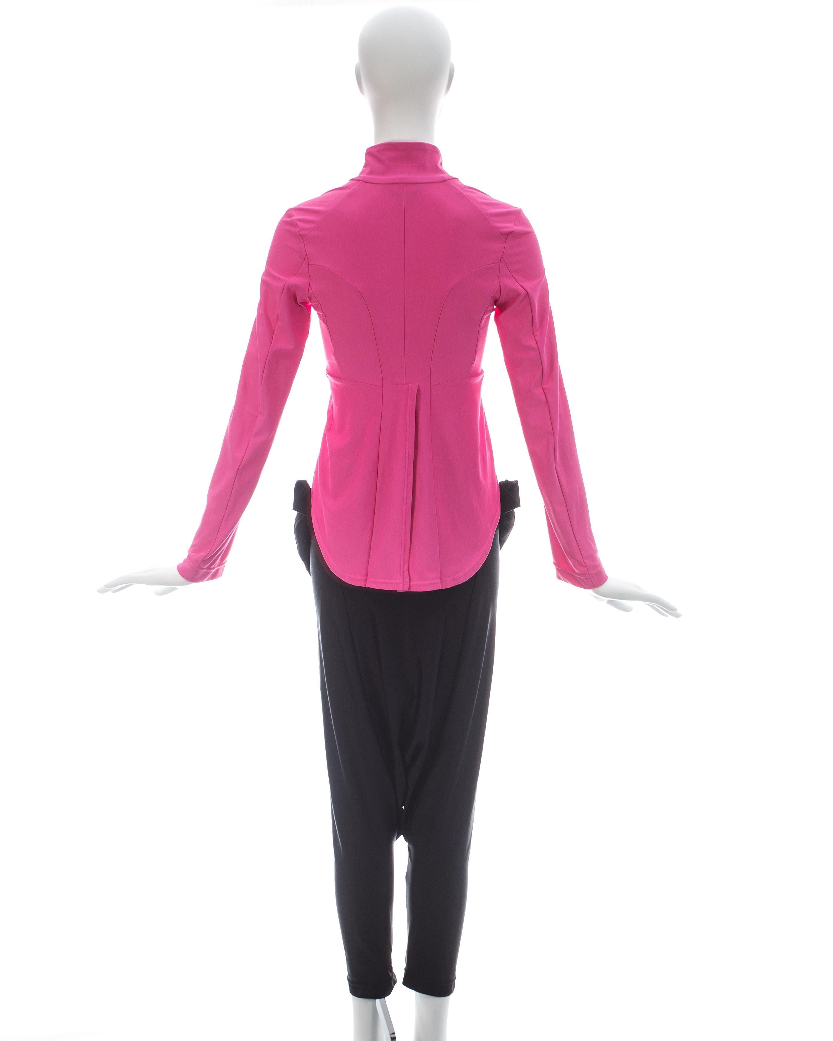 Women's Comme des Garcons hot pink and black lycra jacket and harem pants set, fw 2007