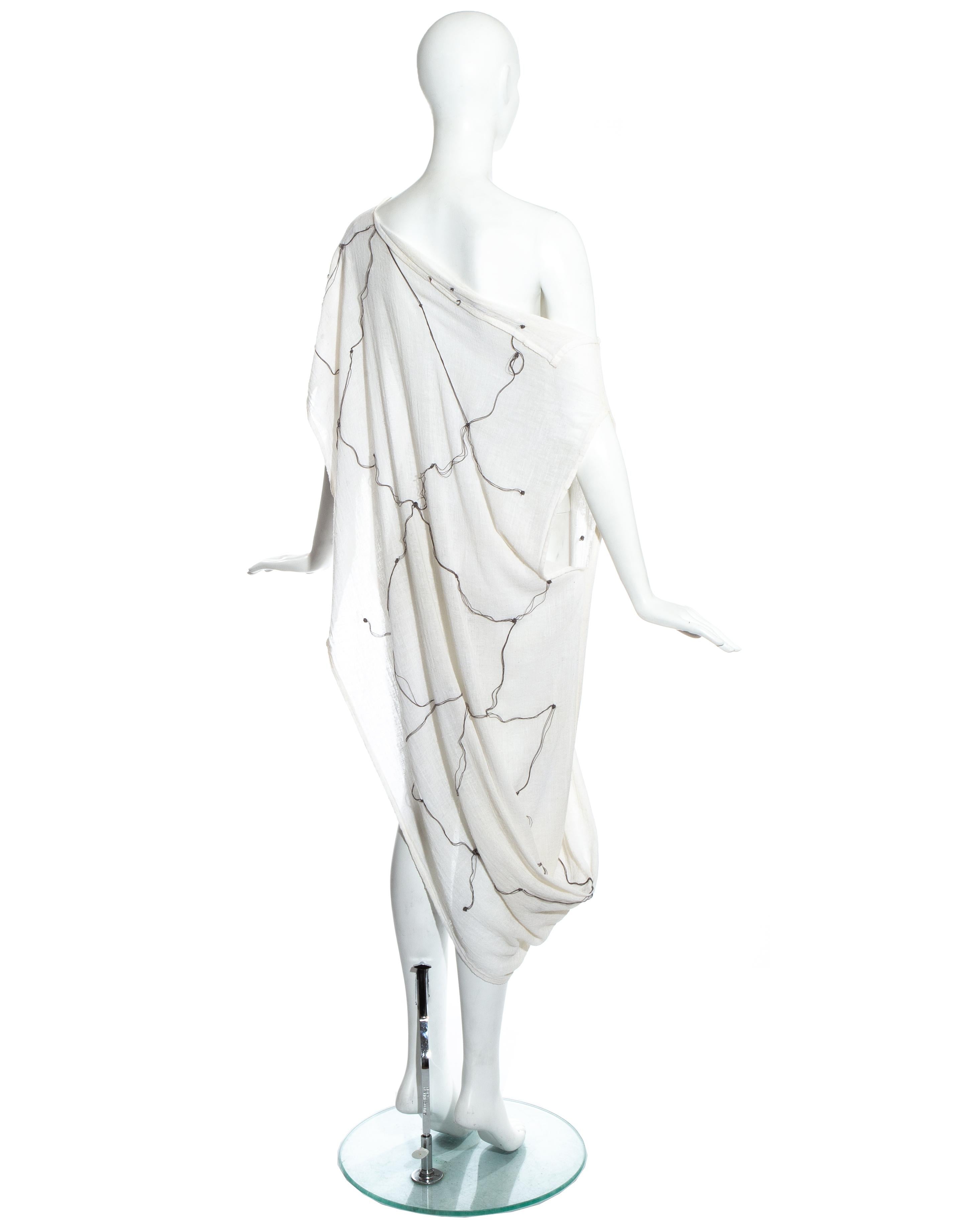 Comme des Garçons ivory muslin embroidered draped dress, ss 1984 For Sale 6