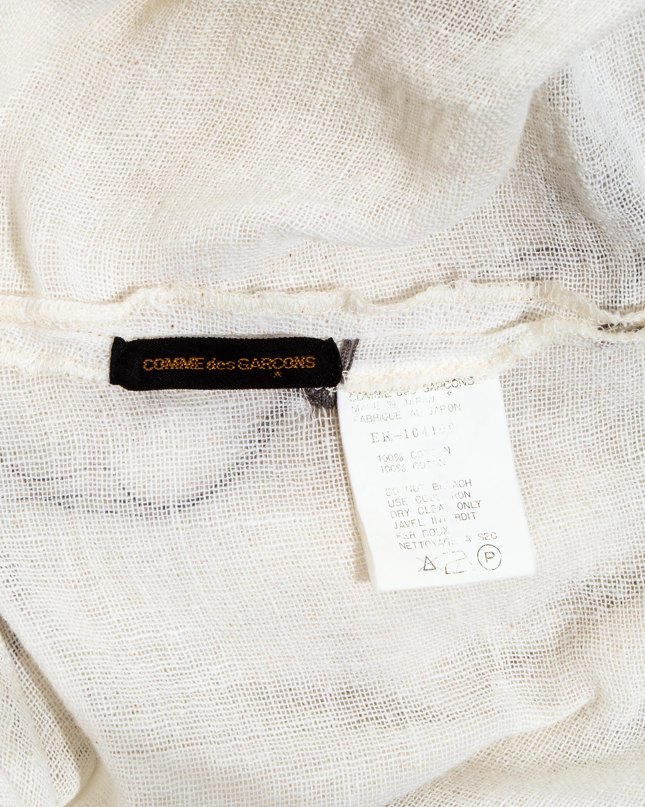 Comme des Garçons ivory muslin embroidered draped dress, ss 1984 For Sale 7