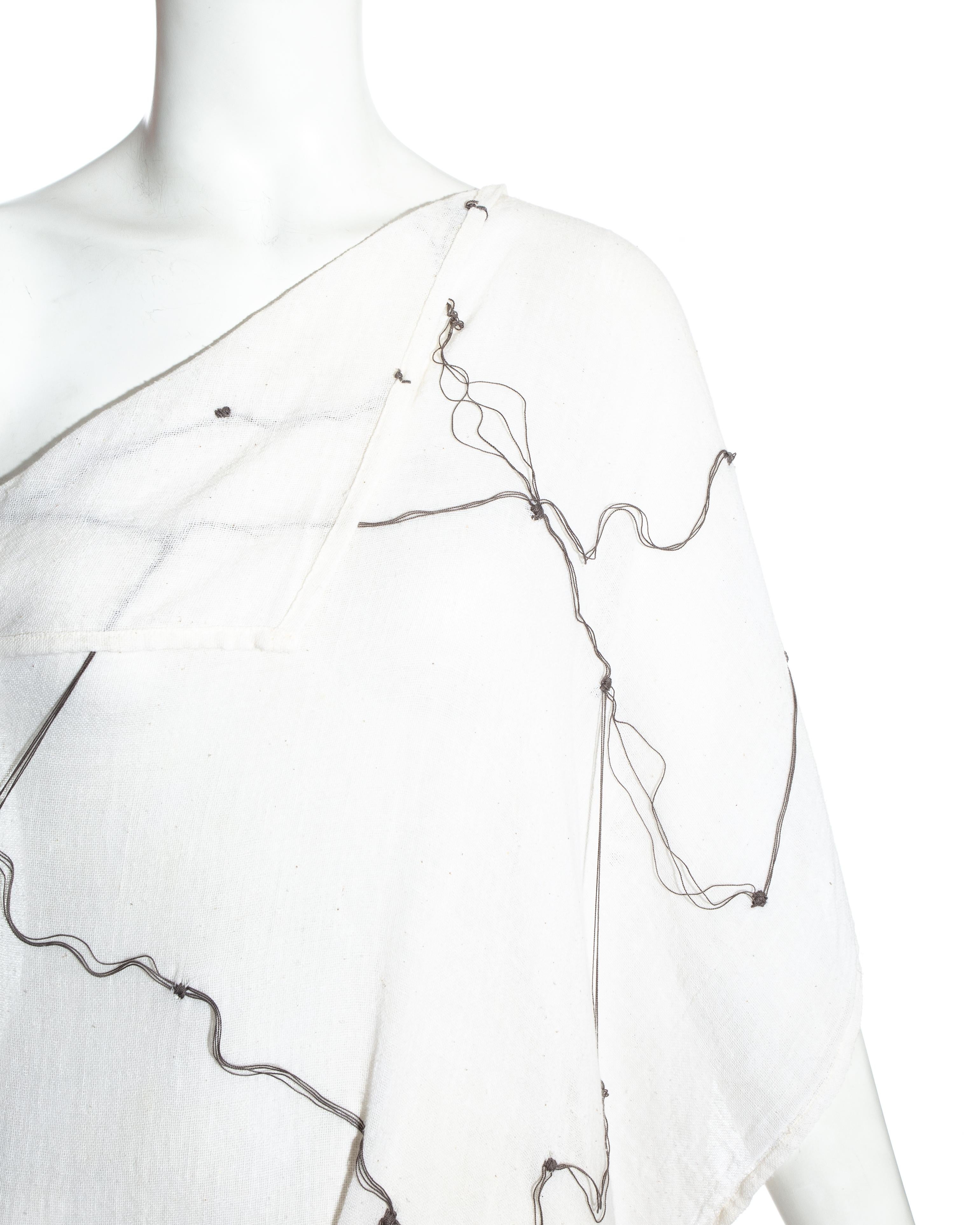 Gray Comme des Garçons ivory muslin embroidered draped dress, ss 1984 For Sale