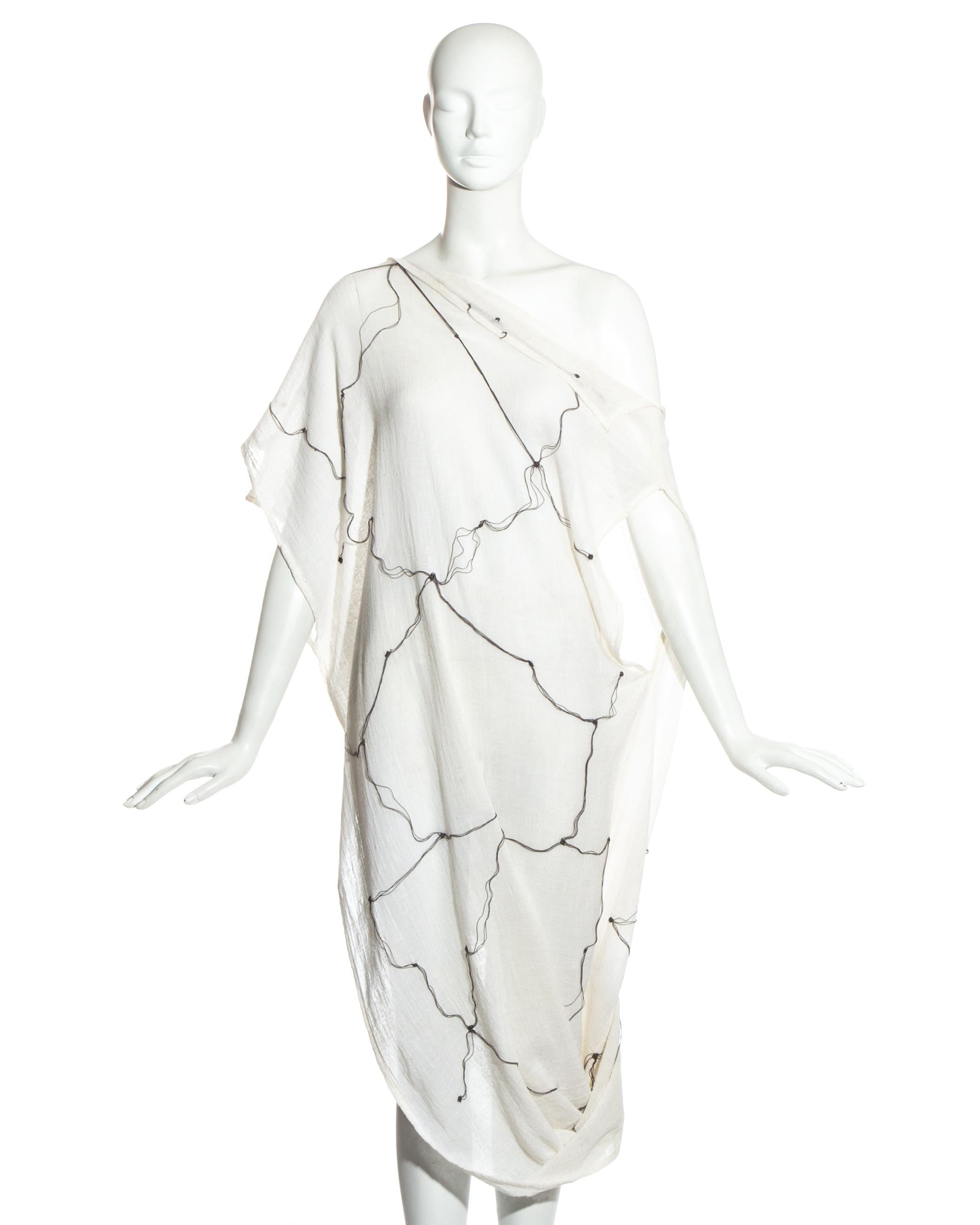 Comme des Garçons ivory muslin embroidered draped dress, ss 1984 In Good Condition For Sale In London, London