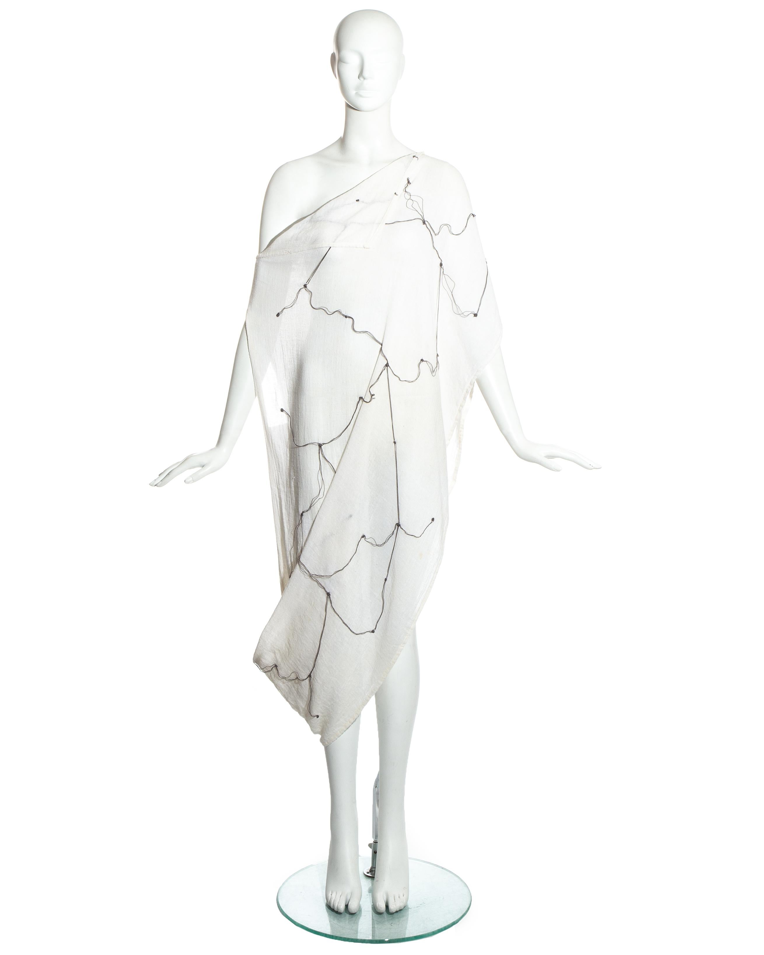 Comme des Garçons ivory muslin embroidered draped dress, ss 1984 In Good Condition In London, GB