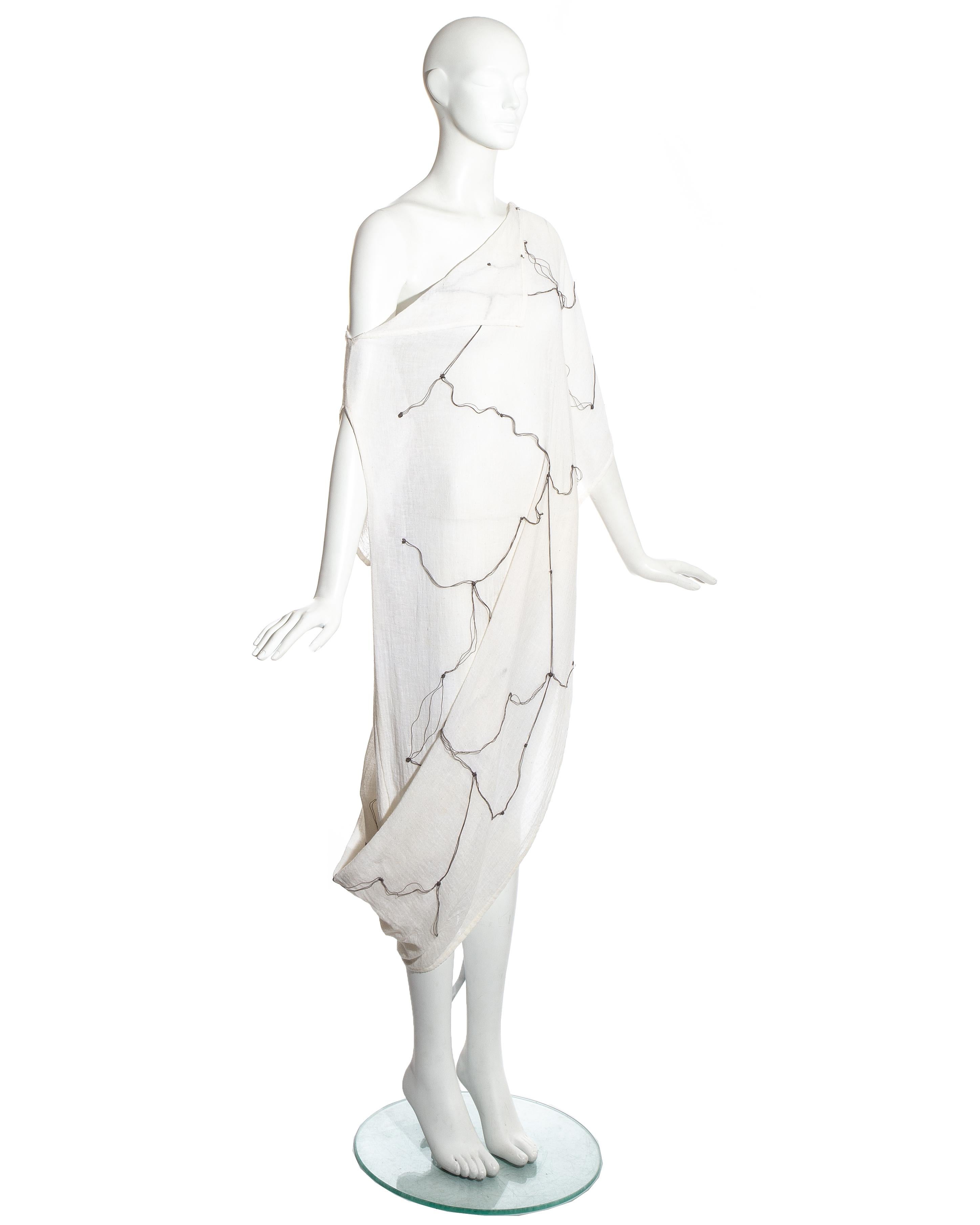 Women's Comme des Garçons ivory muslin embroidered draped dress, ss 1984 For Sale