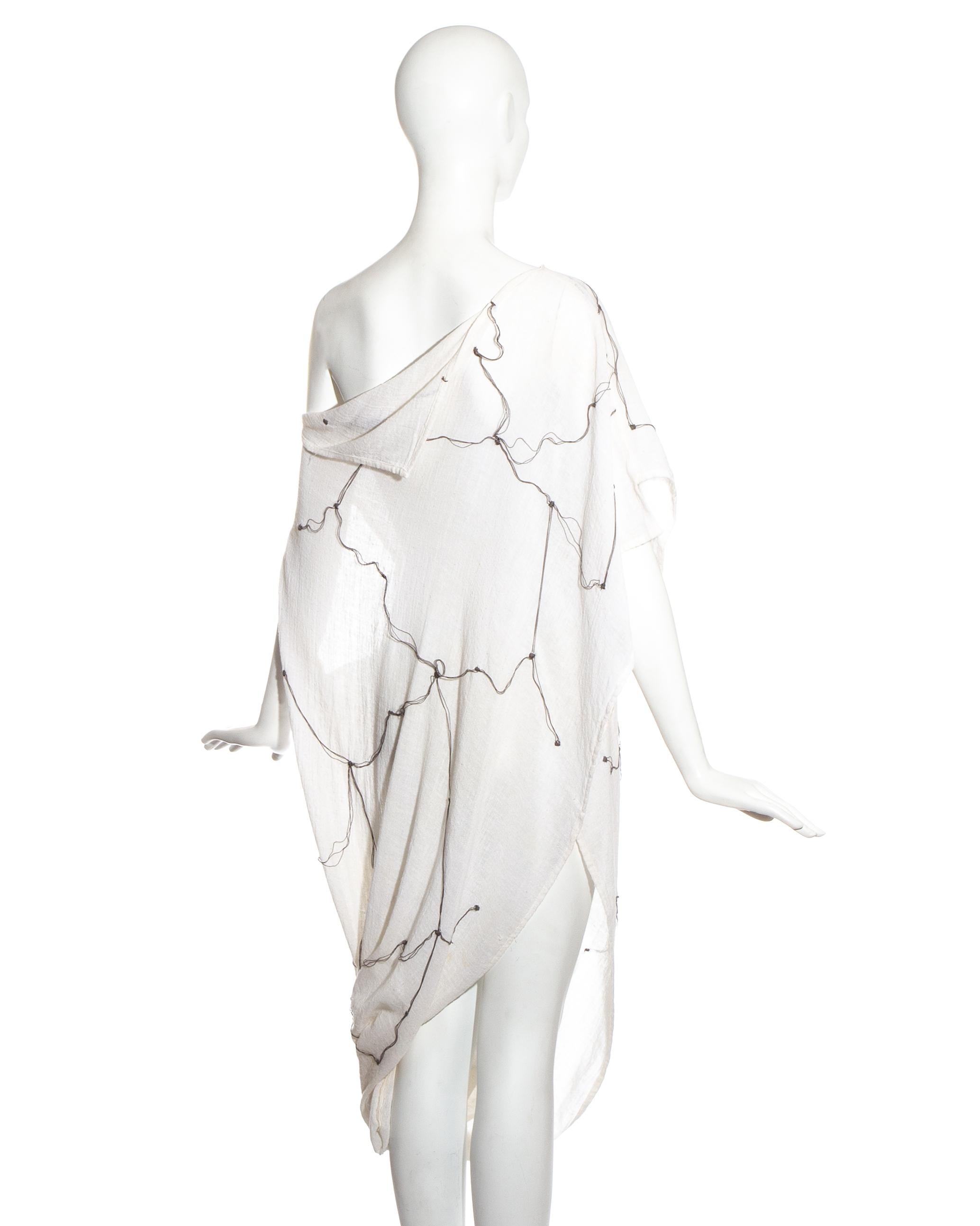 Women's Comme des Garçons ivory muslin embroidered draped dress, ss 1984 For Sale