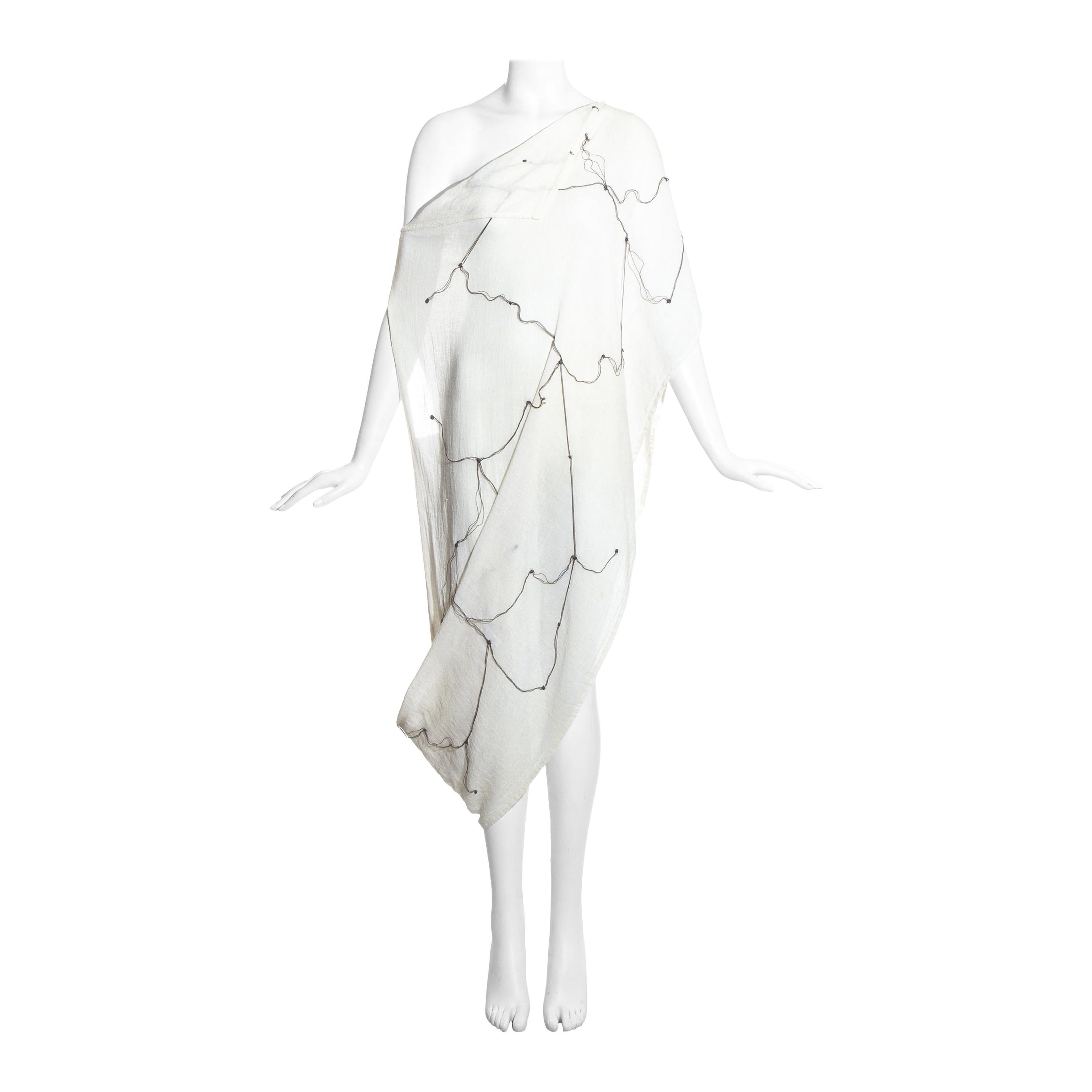 Comme des Garçons ivory muslin embroidered draped dress, ss 1984 For Sale