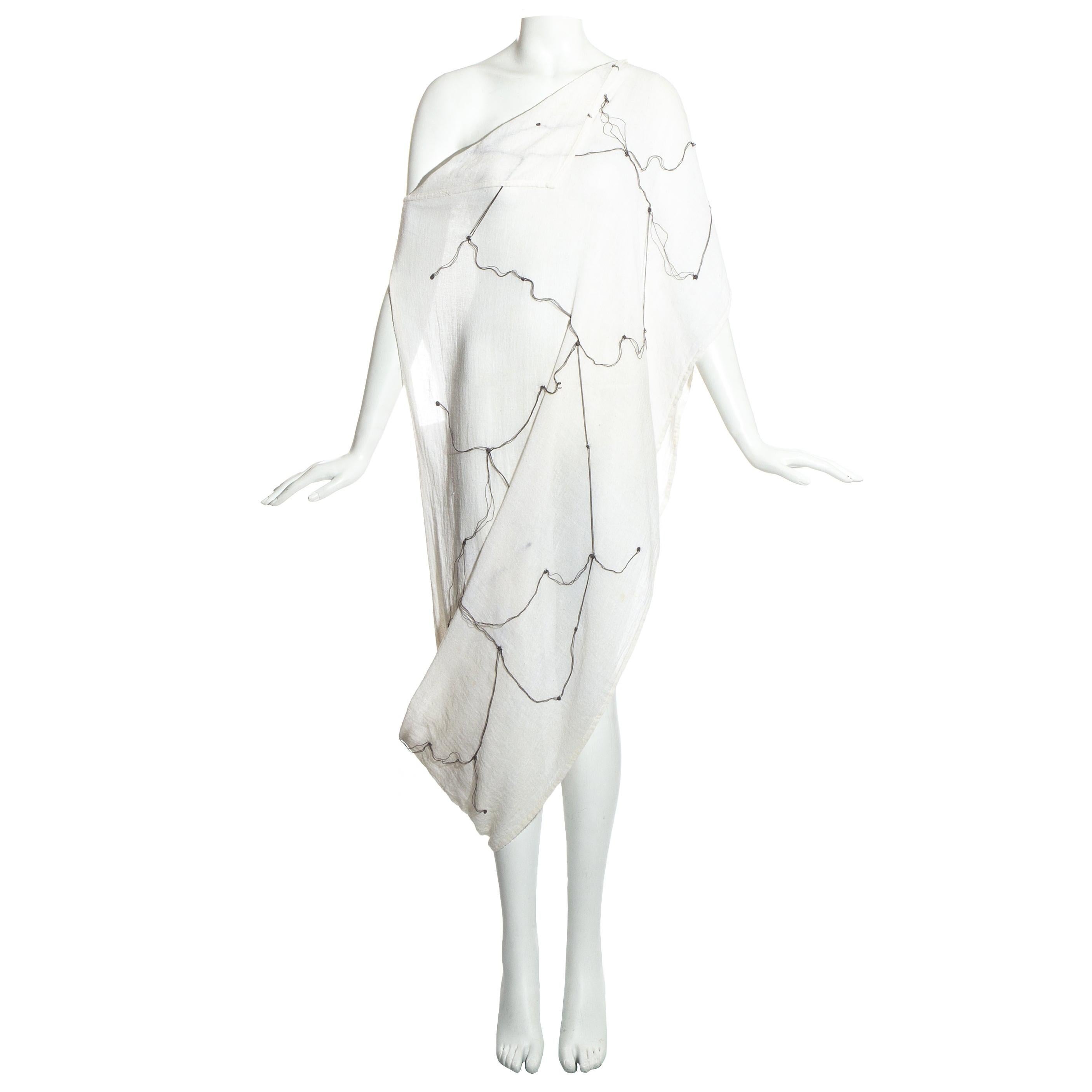 Comme des Garçons ivory muslin embroidered draped dress, ss 1984 For Sale