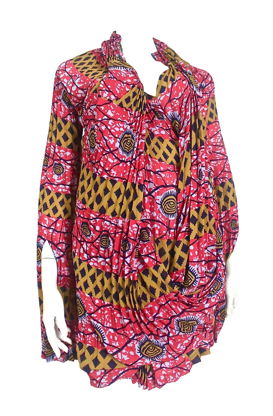 Brown Comme des Garçons Junya Watanabe African Open Back Print Dress AD 2009 For Sale