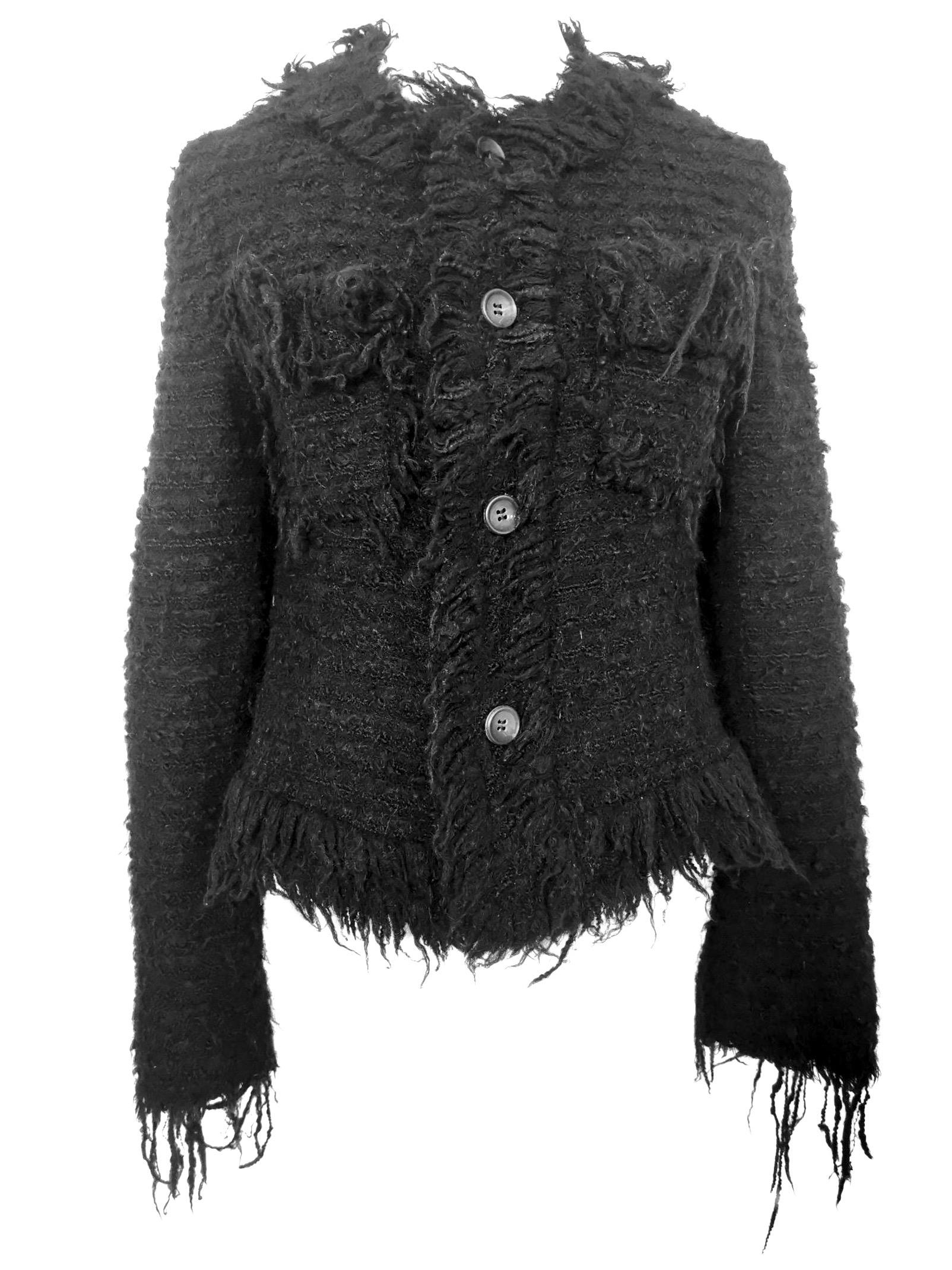 Black Comme des Garcons Junya Watanabe Cropped Chanel Style Fringed Jacket AD 2003